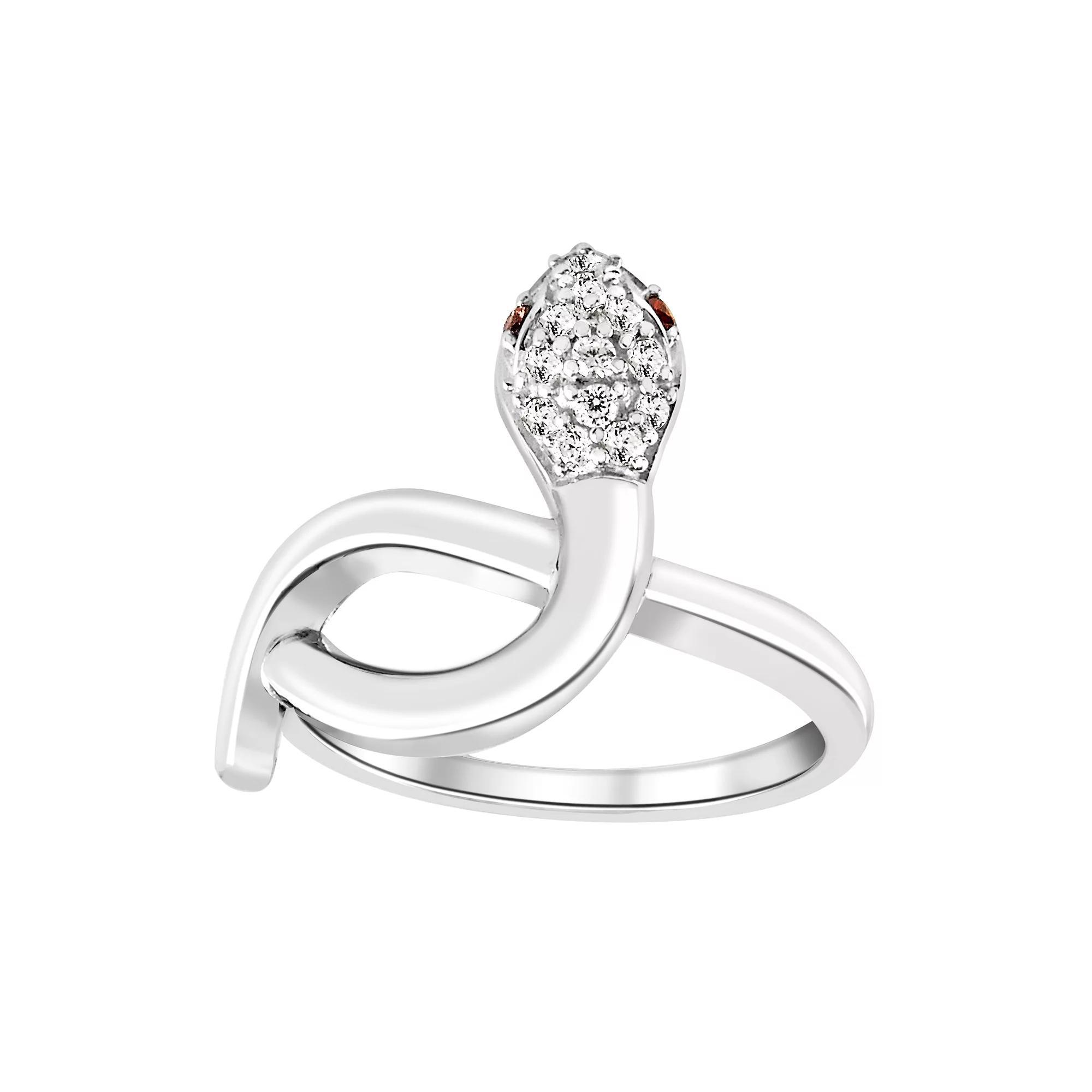 SIRI Sterling Silver Rhodium-Plated White Cubic Zirconia and Garnet Coiled Serpent Ring with Open Design, Women's, Size: 8 Product Image