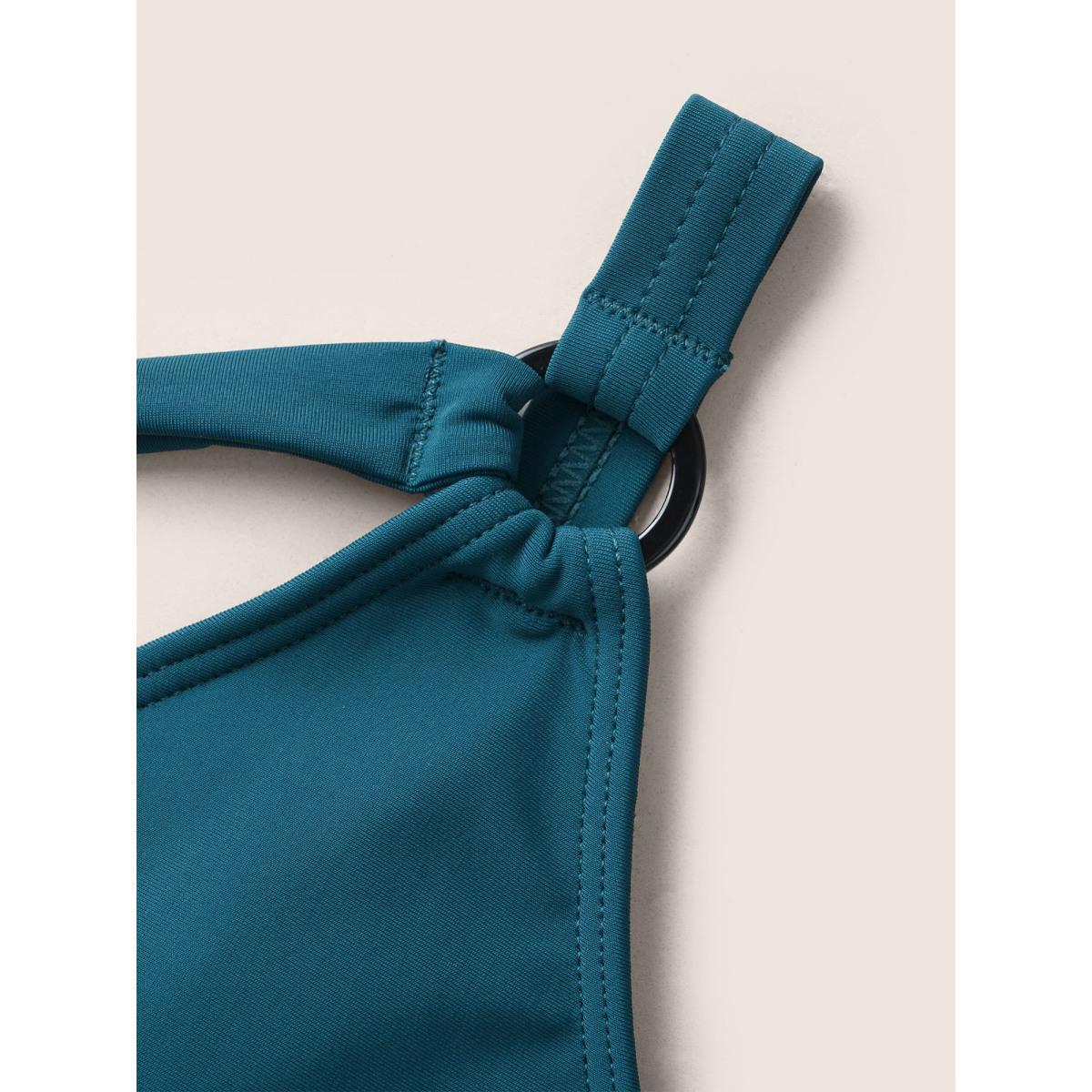 Plus Size Plain Cut Out Gathered Tie Knot Swim Top Women's Swimwear Cyan Beach Tie knot High stretch Bodycon Overlap Collar Curve Swim Tops BloomChic 14-16/1X Product Image