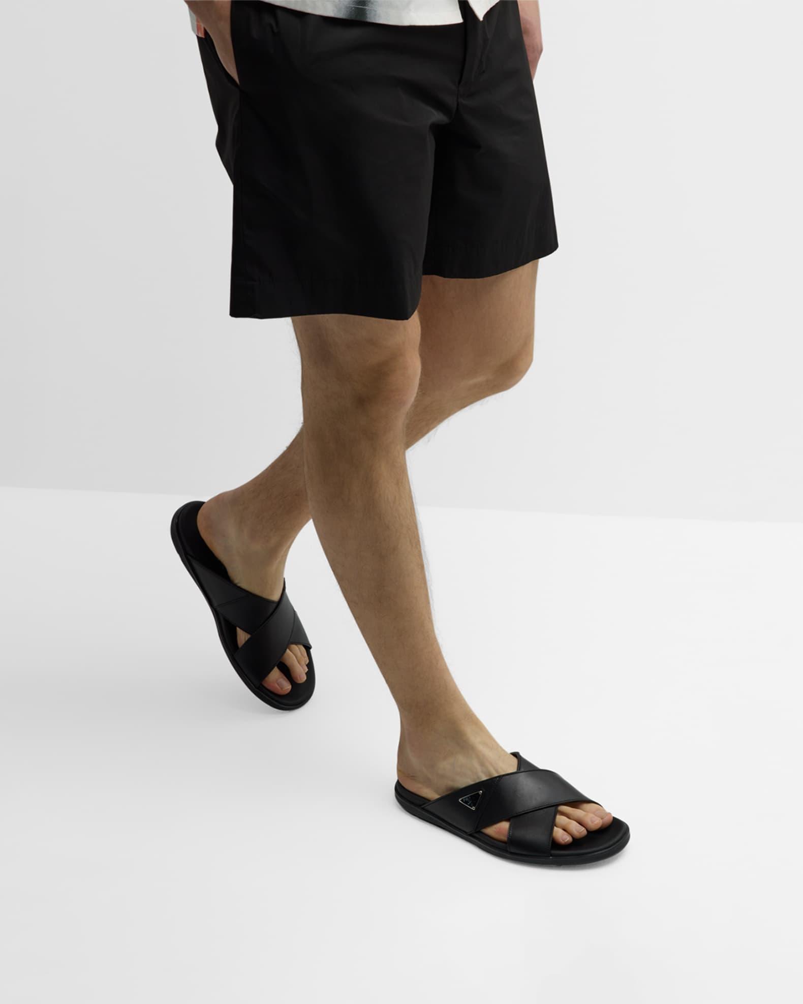 Men's Leather Crisscross Slide Sandals Product Image