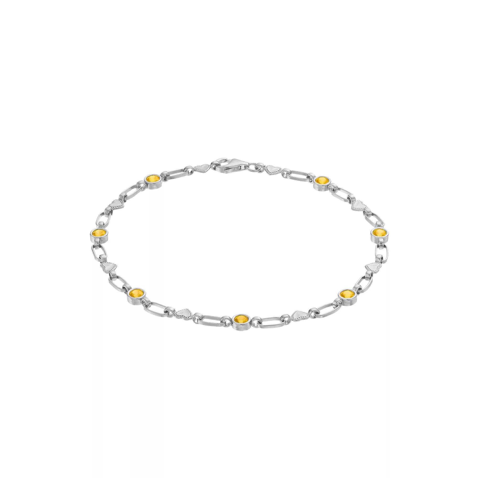 Kristen Kesho Sterling Silver Lab-Created Sapphire Heart Link Bracelet, Women's, Size: 7.5", Gold Tone Product Image