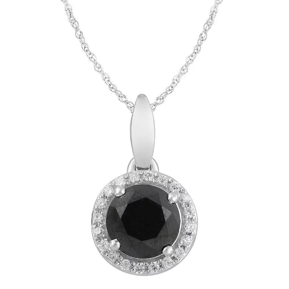 10k White Gold Black & White Diamond Round Halo Pendant Necklace, Women's, Size: 18", 1.5 Cttw Product Image