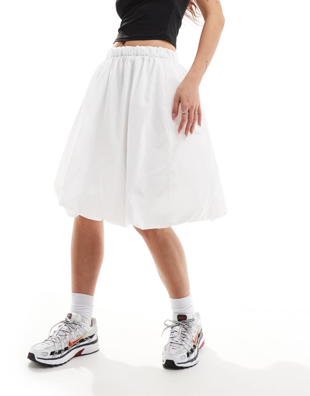 COLLUSION poplin midi bubble hem skirt in white  Product Image