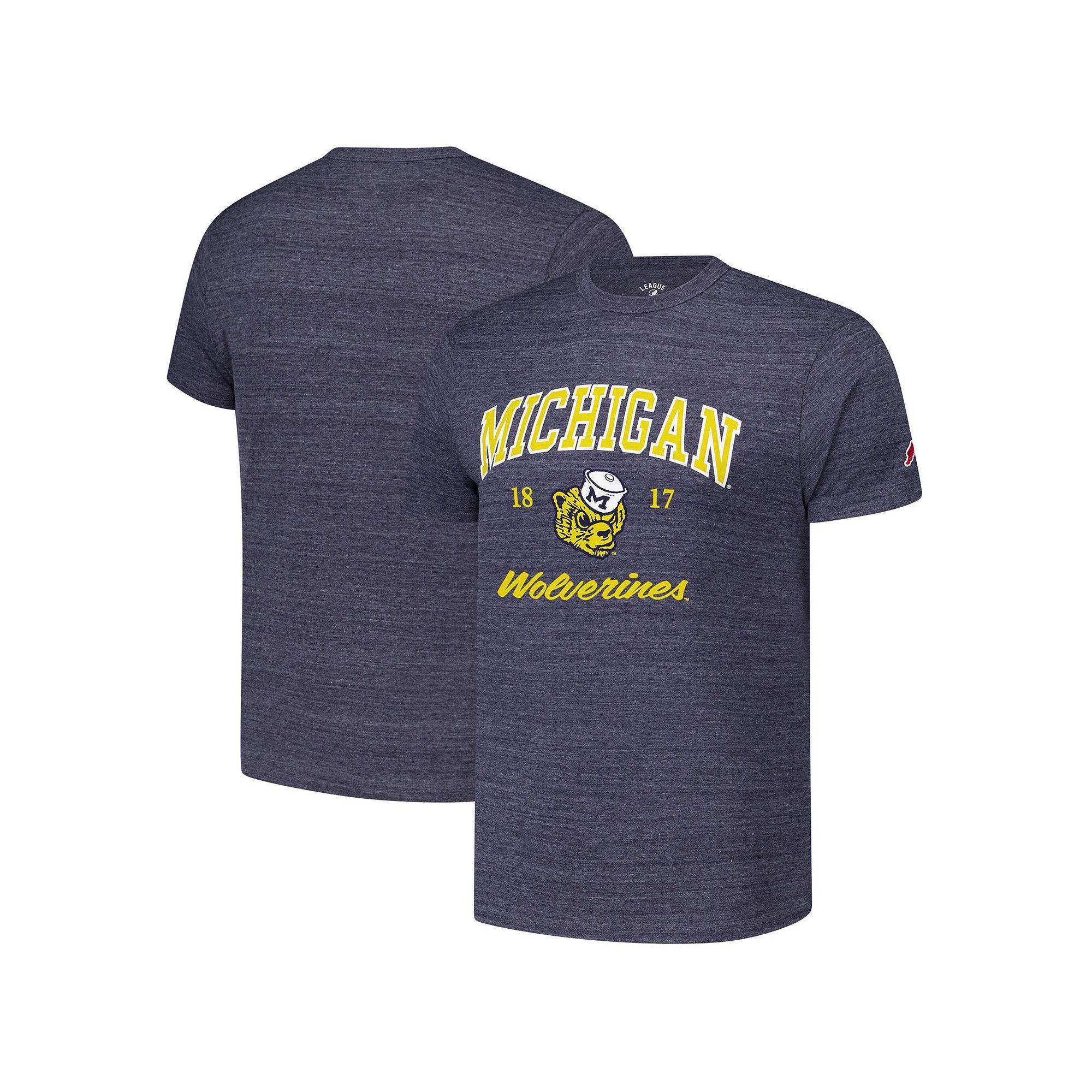 Men's League Collegiate Wear Heather Navy Michigan Wolverines Arch Script Victory Falls Tri-Blend T-Shirt, Size: 2XL, Blue Product Image