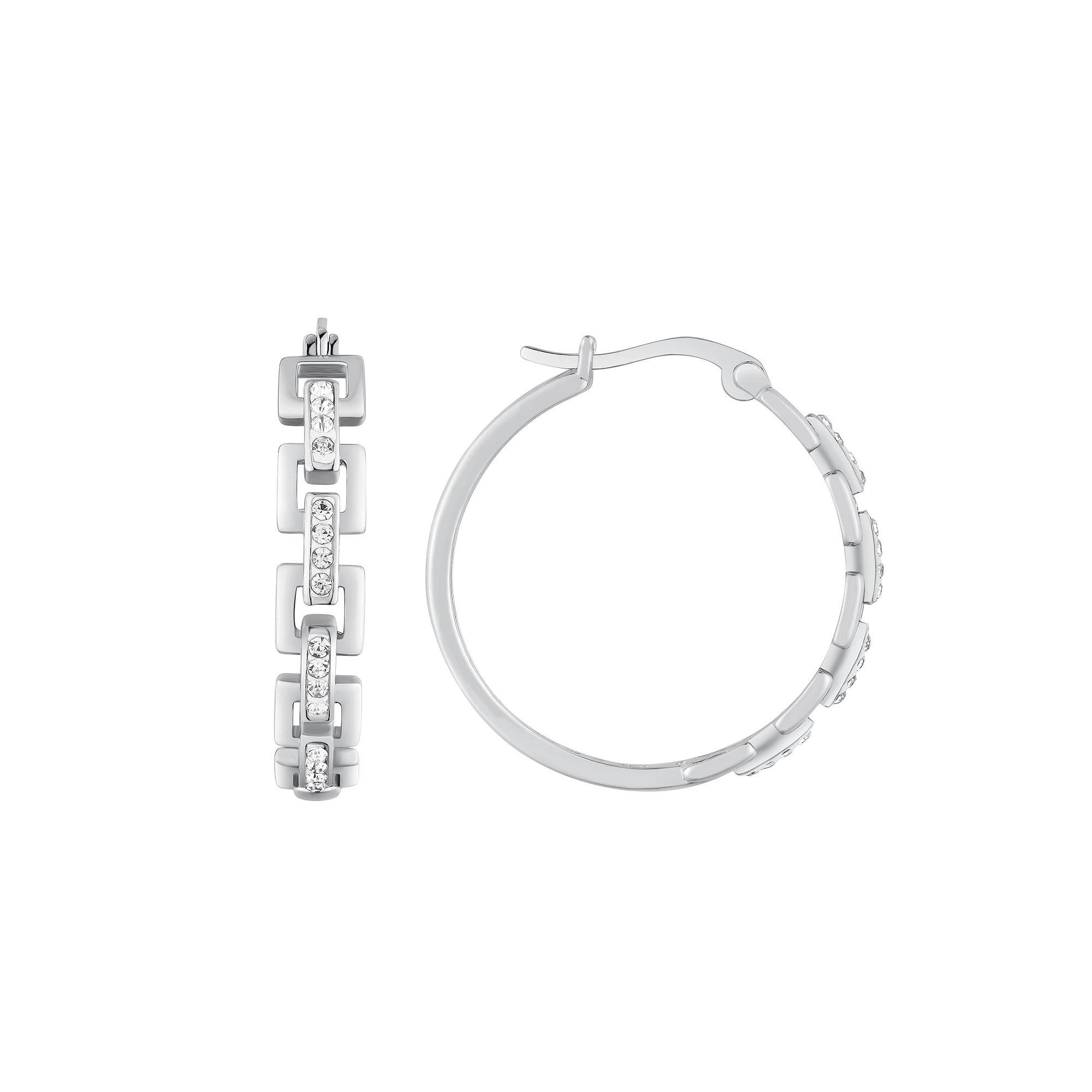 Chrystina Crystal Link Center Hoop Earrings, Women's, Silver Tone Product Image