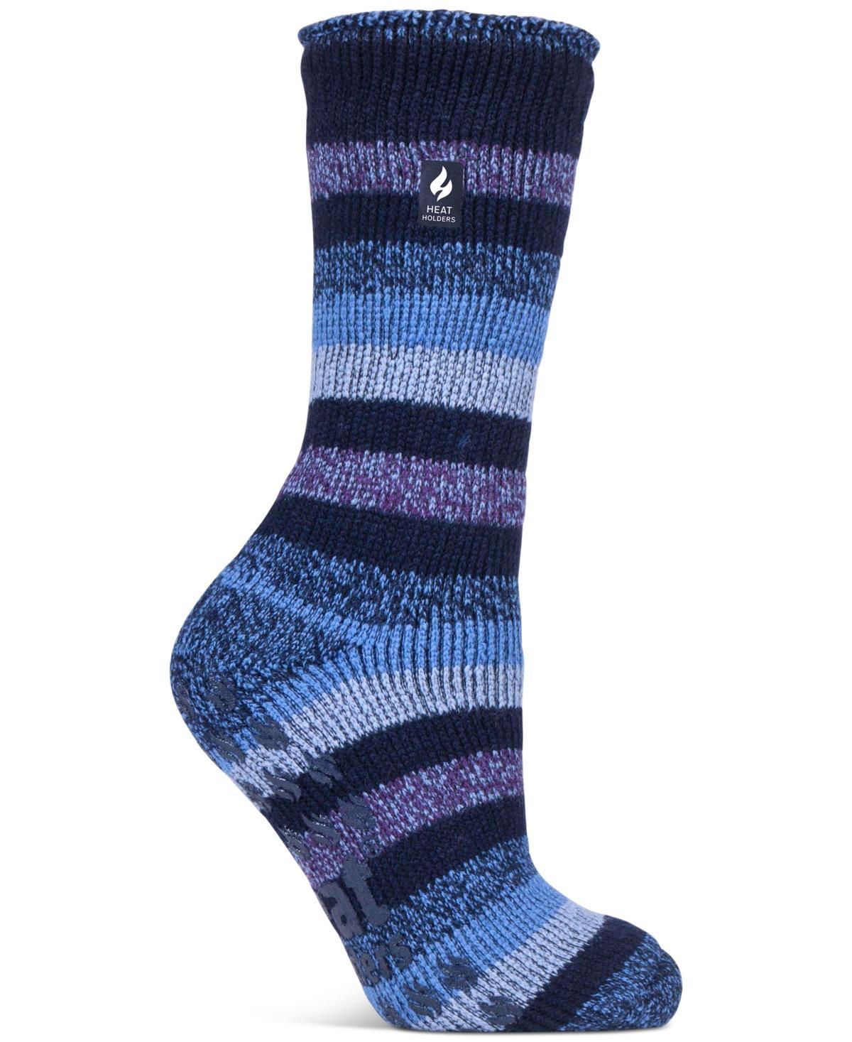 Heat Holders Women's Original 7X Warmer Stripe Crew Slipper Socks with Grippers, Purple Product Image