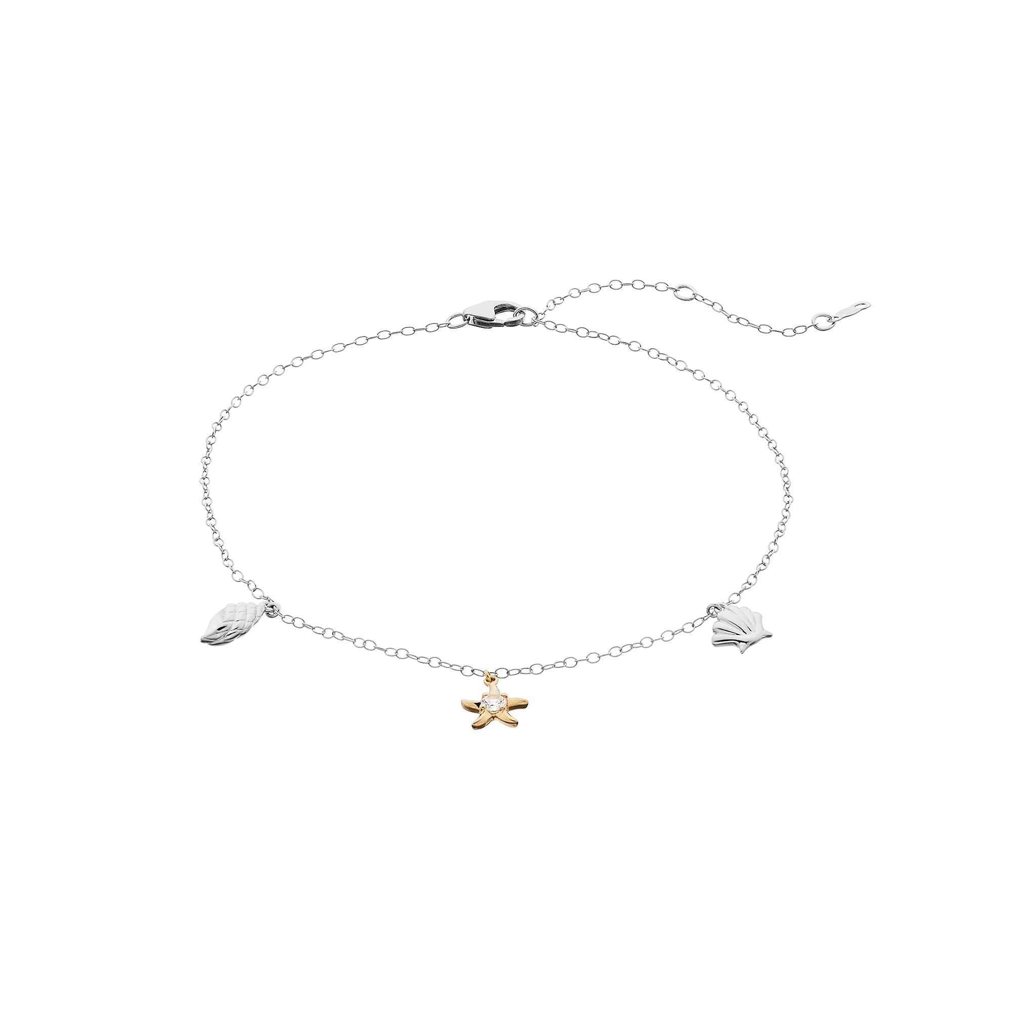 Sterling Silver Lab Created White Sapphire Starfish Anklet, Women's, Two Tone Product Image