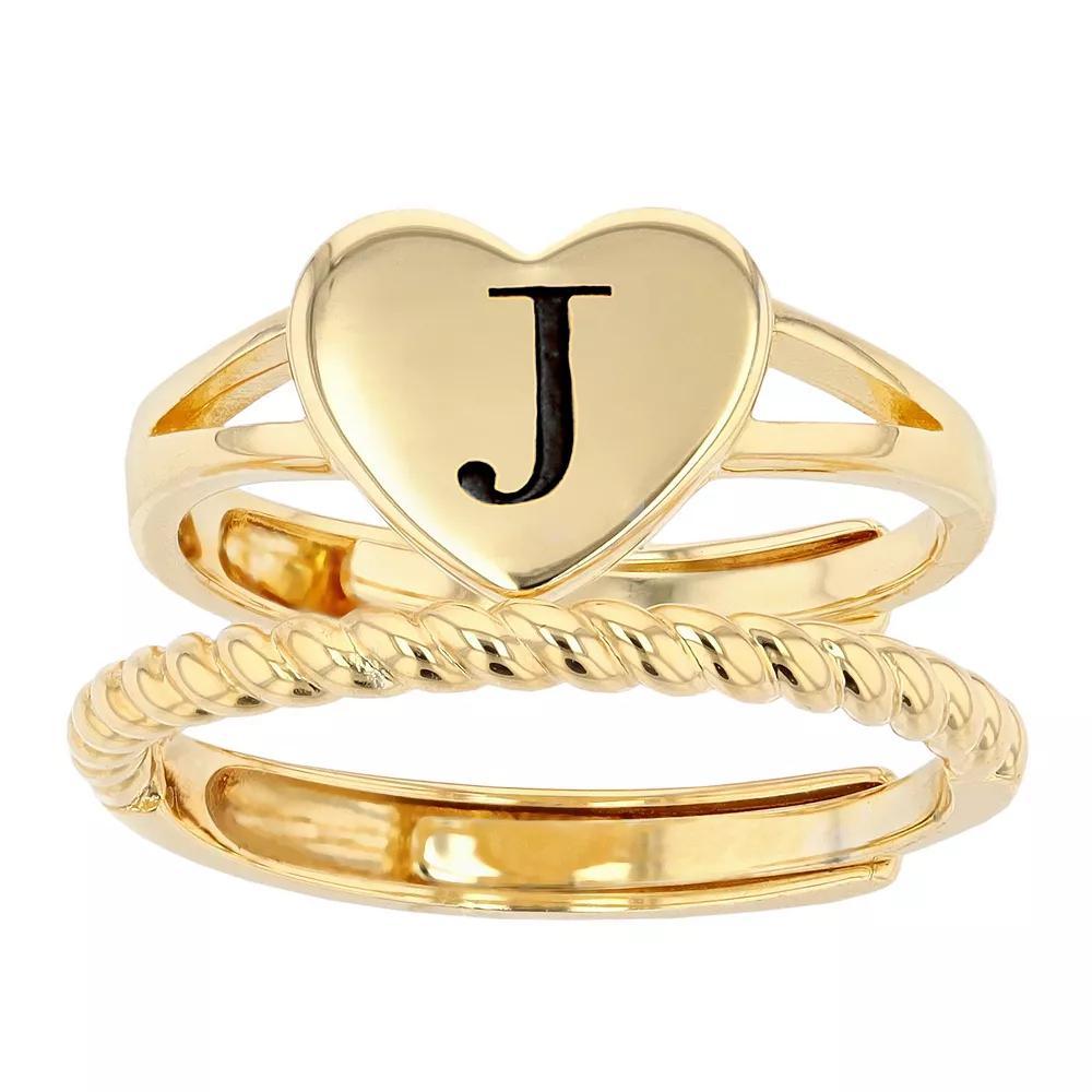 City Luxe Heart Initial & Textured Band Ring Set, Women's, Gold Tone A Product Image