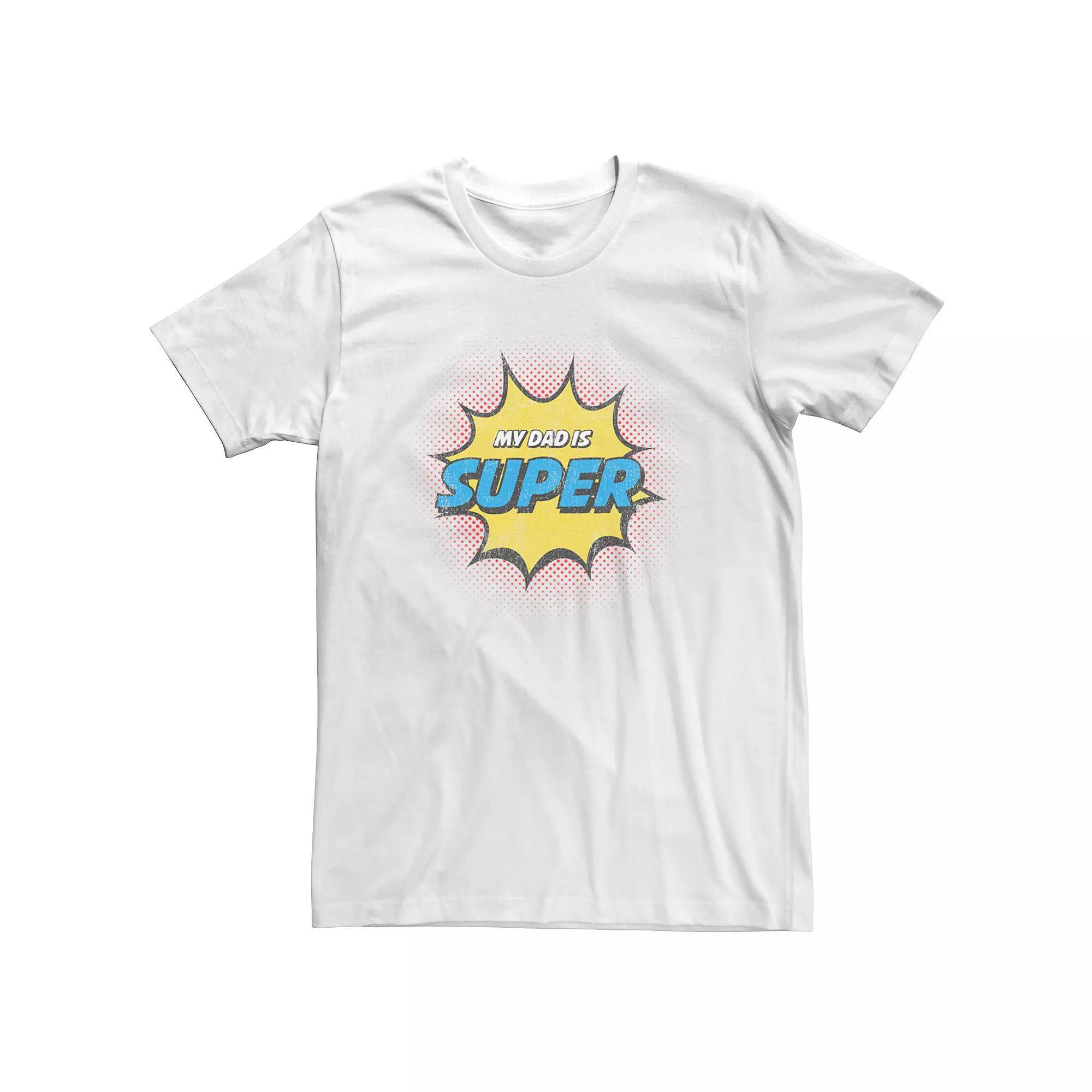 Big & Tall Father's Day "My Dad Is Super" Distressed Logo Tee, Men's, Size: 4XLT, White Product Image