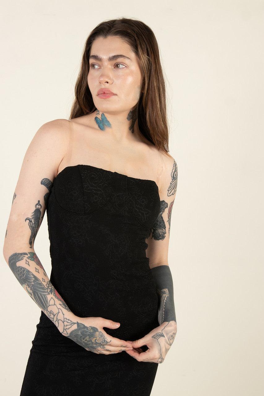 Black Jacquard Bustier Clear Straps Mini Dress Product Image