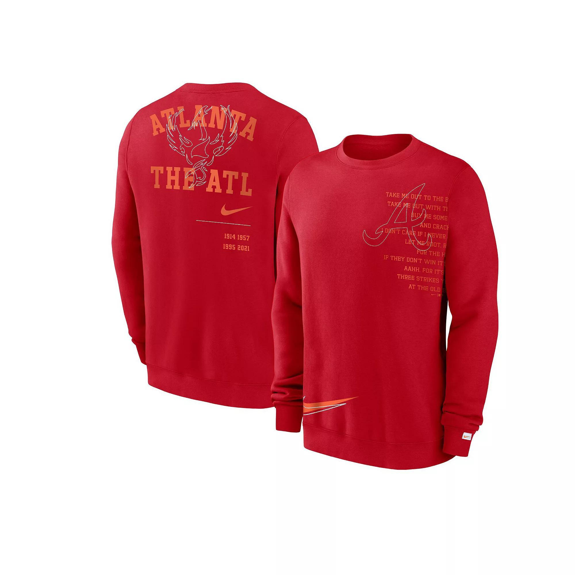 Men's Nike Red Atlanta Braves Statement Ball Game Fleece Pullover Sweatshirt, Size: 2XL Product Image