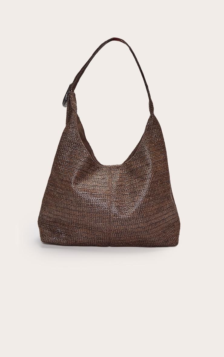 Chocolate Raffia Silver Buckle Large Tote Bag Product Image