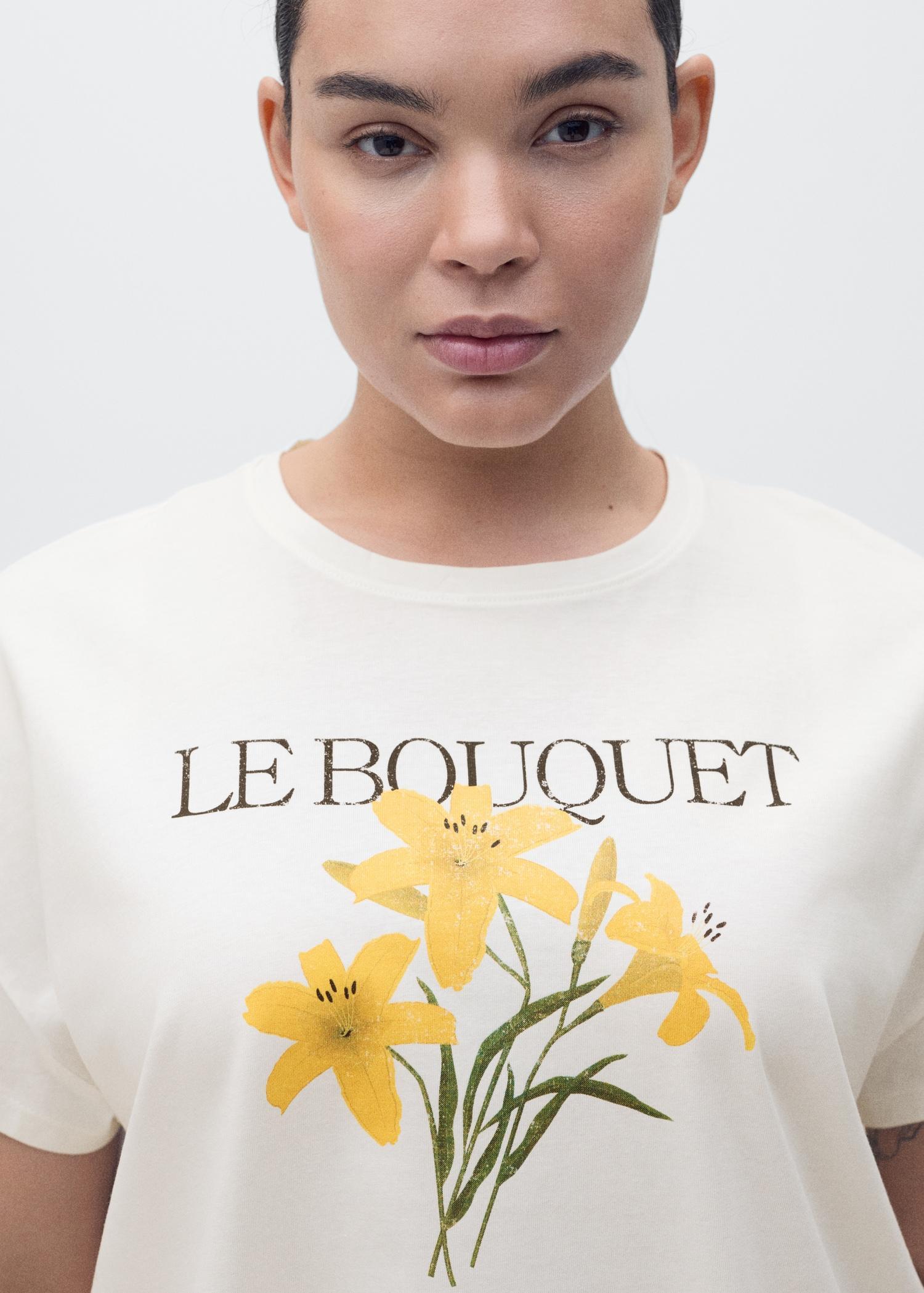 Cotton t-shirt with printed message - Women | MANGO USA Product Image