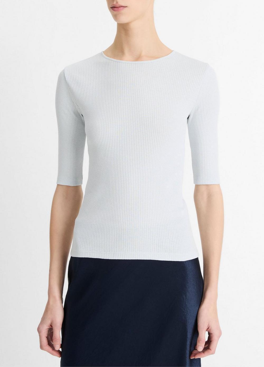 Ribbed Pima Cotton Elbow-Sleeve T-Shirt Product Image
