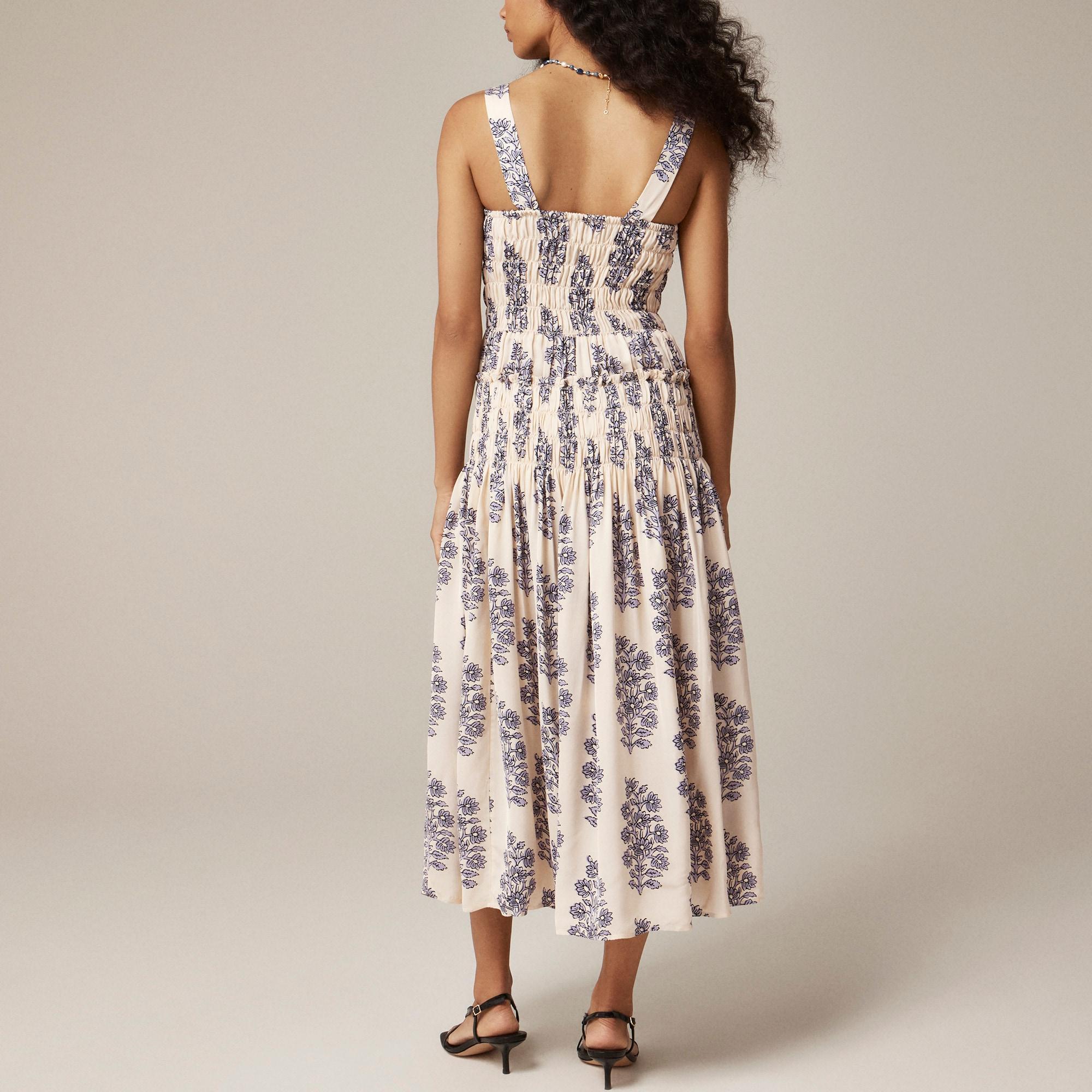 Smocked-bodice midi dress in blooming lilac block print Product Image