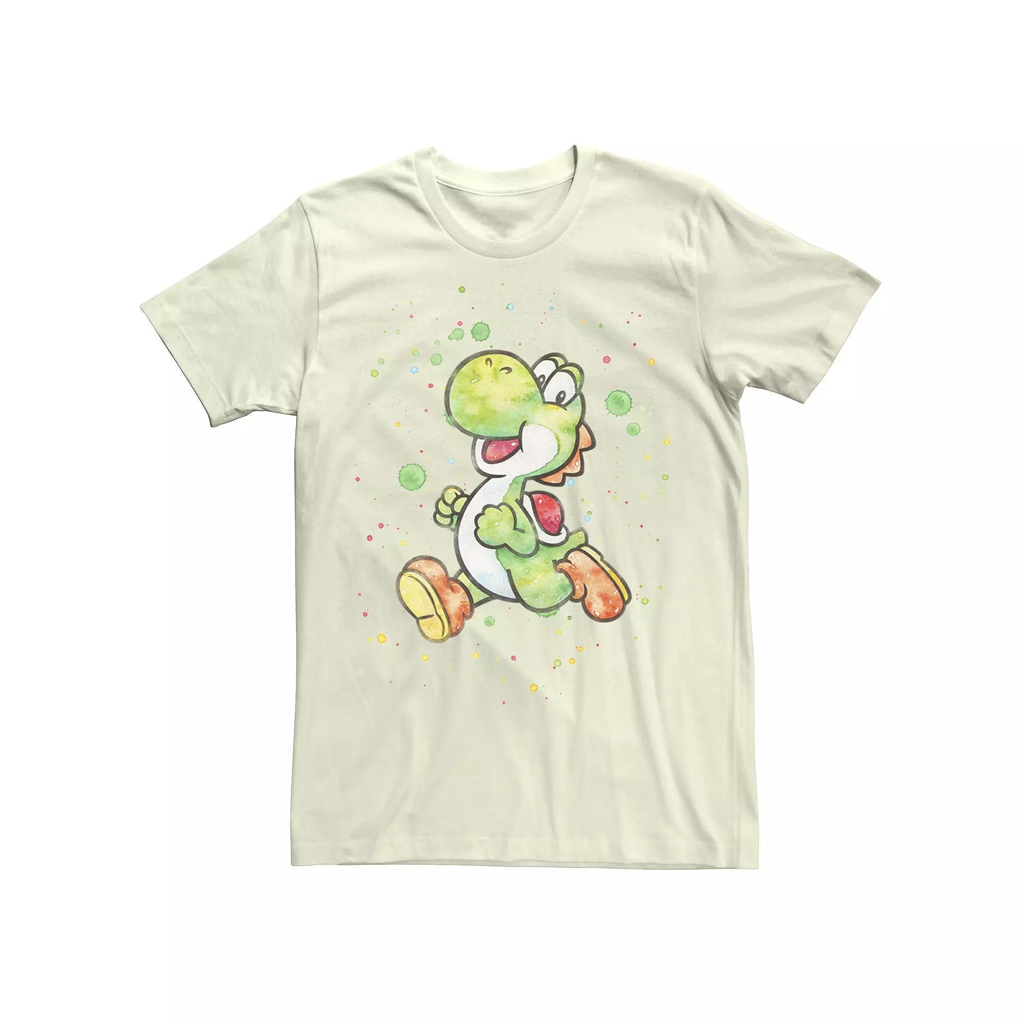 Men's Super Mario Yoshi Watercolor Splatter Portrait Tee, Size: 3XL, Natural Product Image
