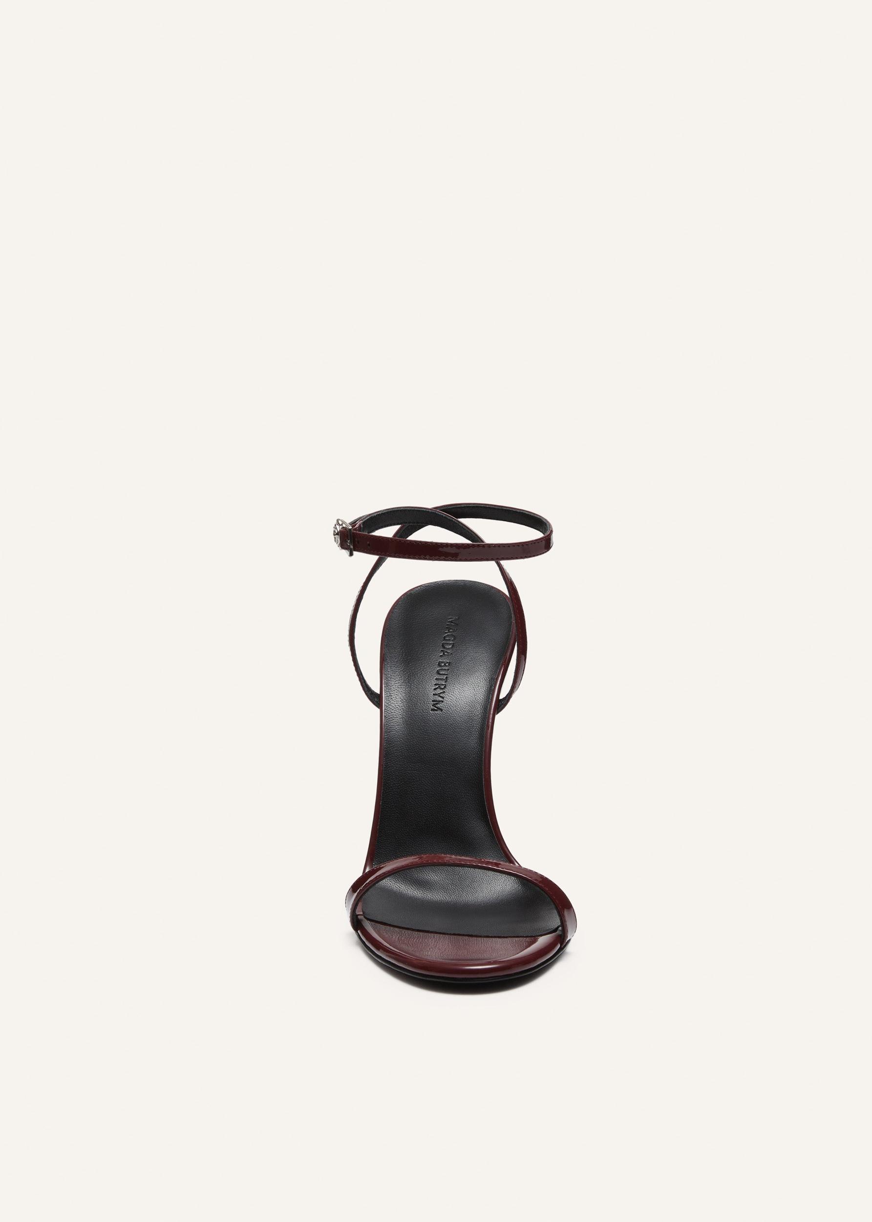Inverted wedge strappy sandals in burgundy patent leather Product Image