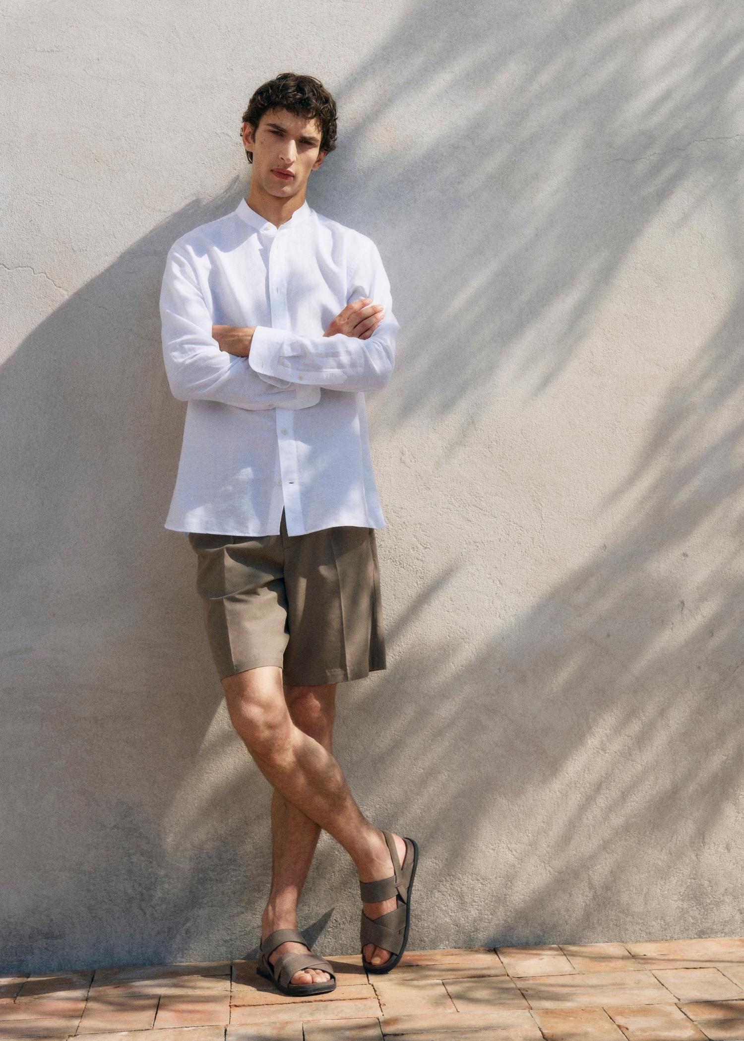 Mao collar linen shirt - Men | MANGO USA Product Image