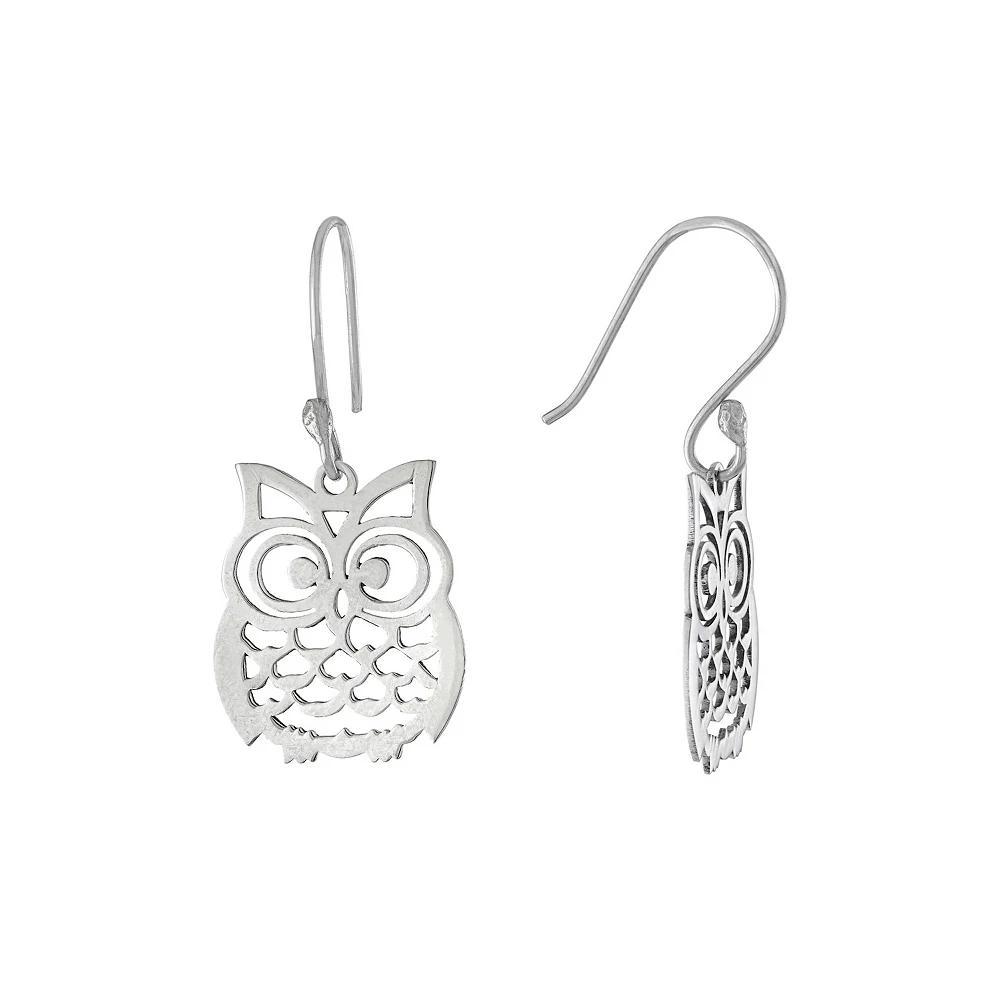 Main And Sterling Sterling Silver Laser Cut Owl Drop Earrings, Women's Product Image