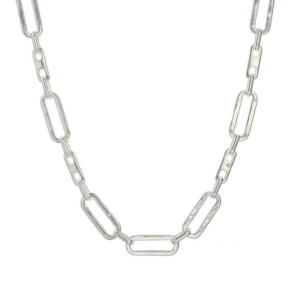 Bella Uno Worn Silver Hammered Paperclip Necklace, Women's, Size: 18-20" ADJ, Silver Tone Product Image