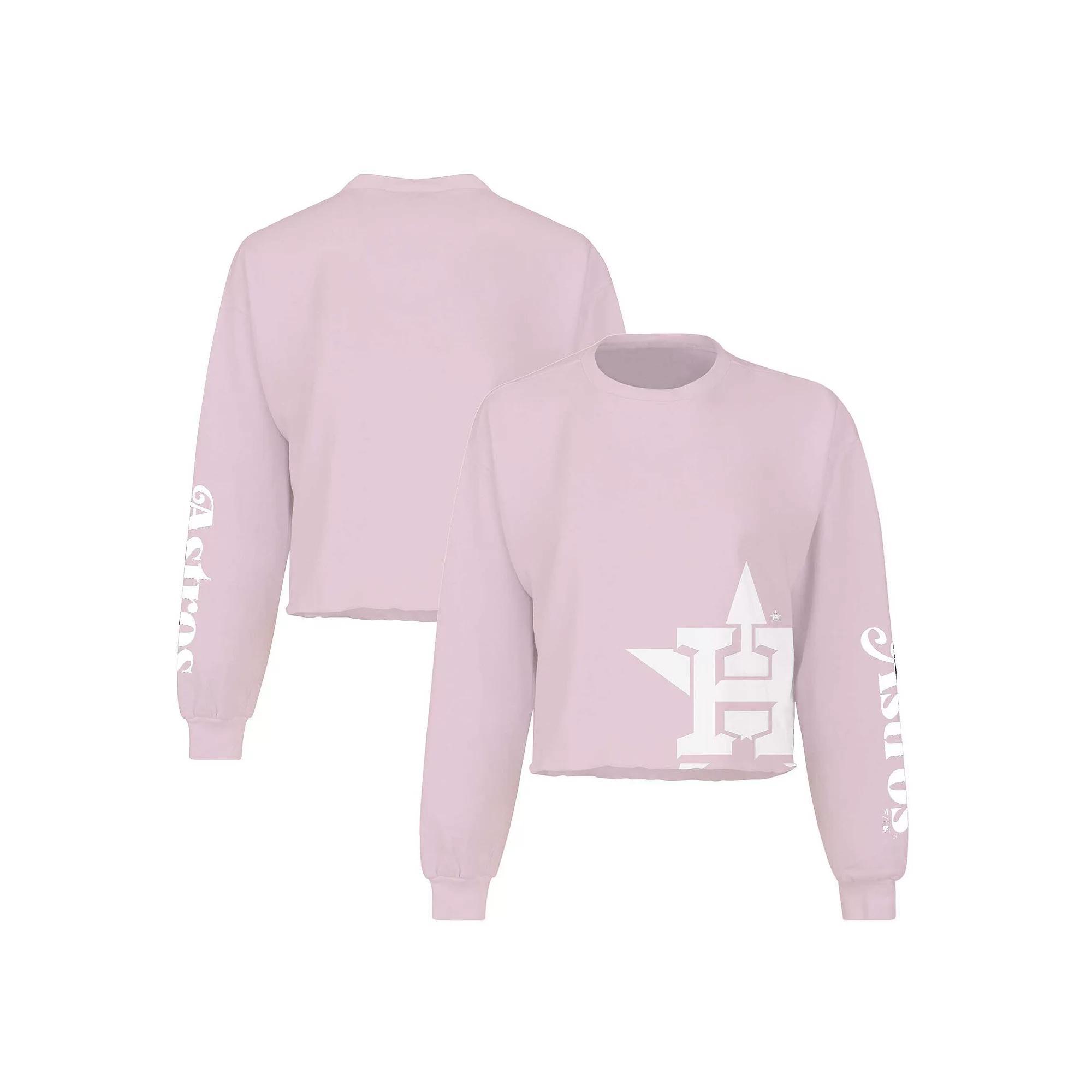 Women's Fanatics Branded Pink Houston Astros Cropped Slouchy Long Sleeve T-Shirt, Size: Large Product Image