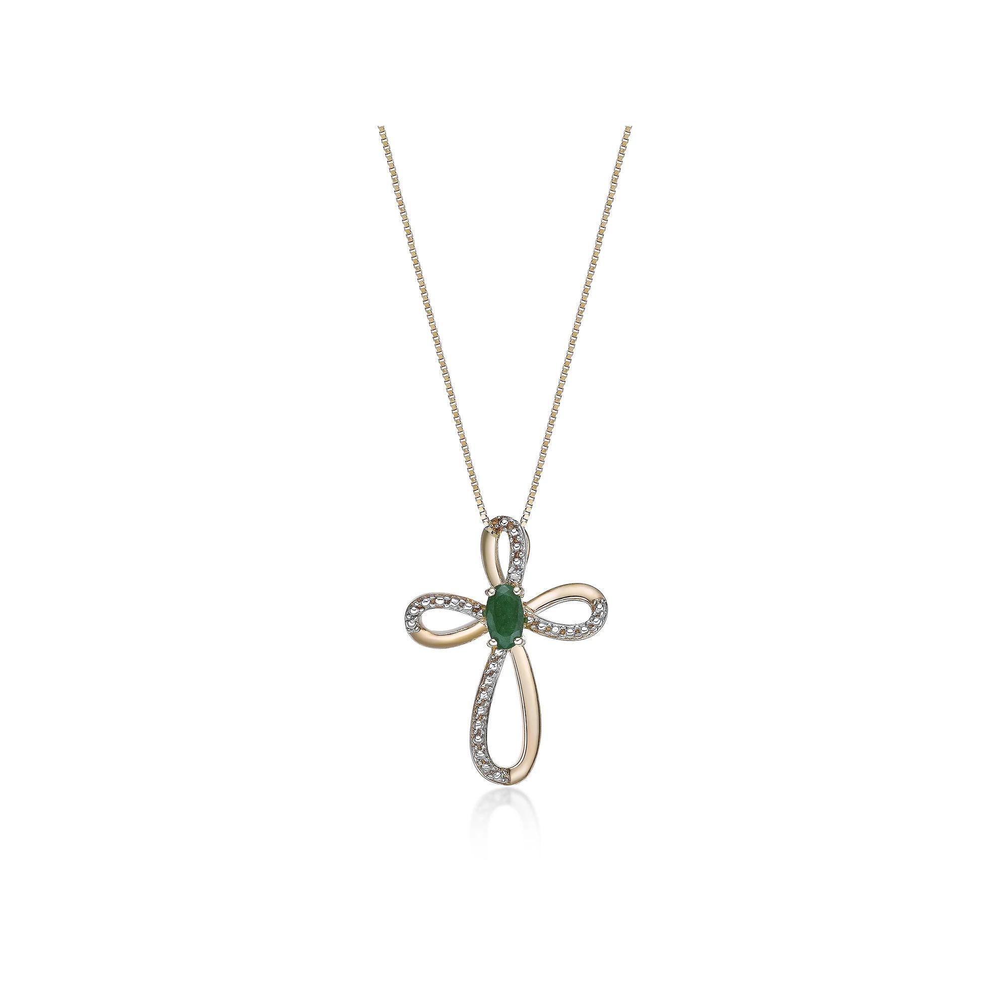Gemminded 10k Gold Emerald & Diamond Accent Cross Pendant Necklace, Women's, Size: 18" Product Image