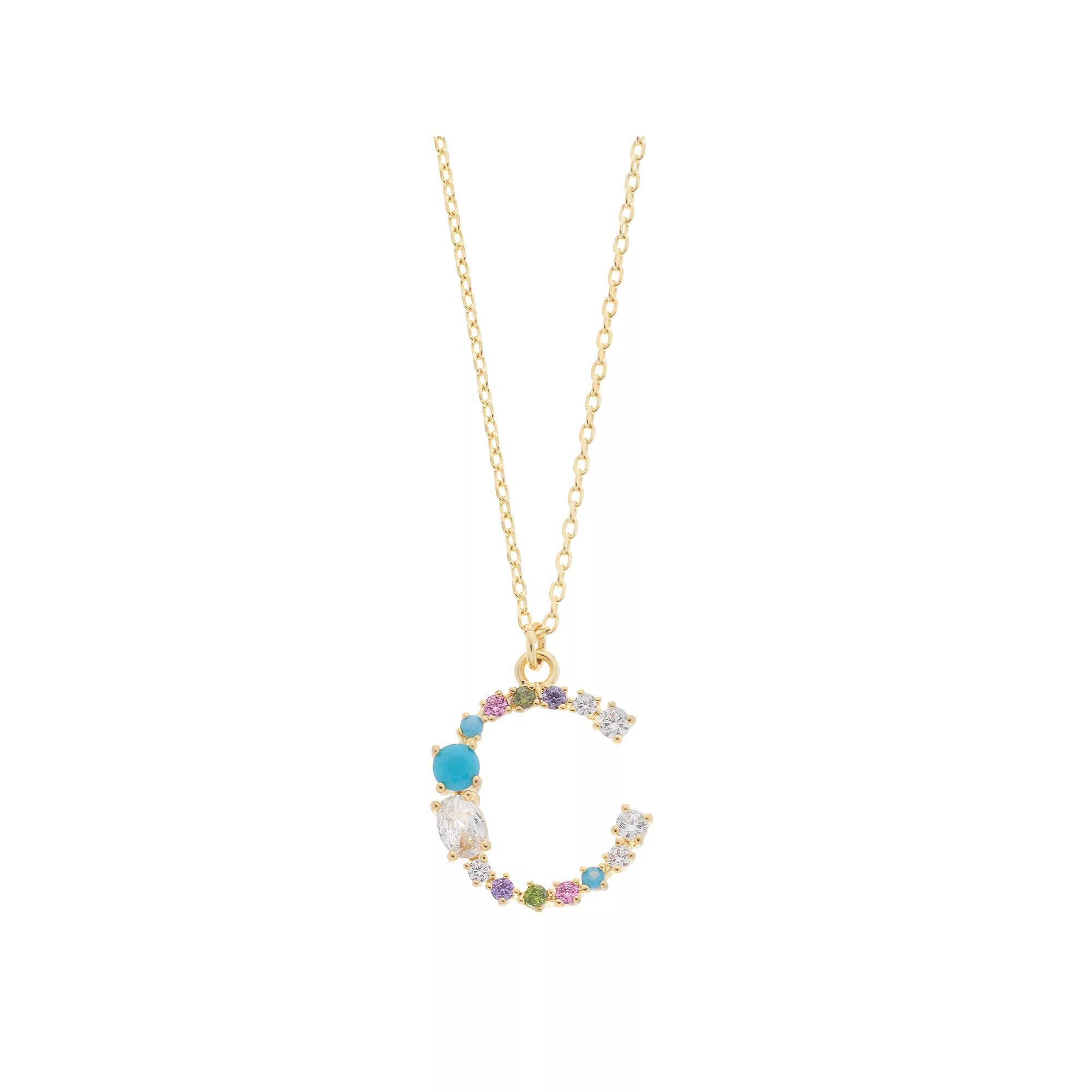City Luxe Gold Tone Cubic Zirconia Initial Pendant Necklace, Women's, Gold Tone S Product Image