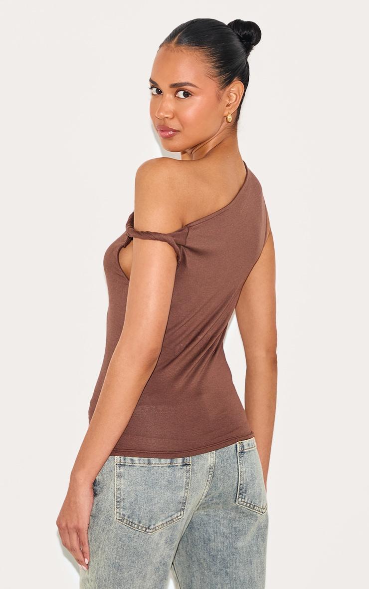Mocha Soft Cotton Twist Detail Long Vest Top Product Image