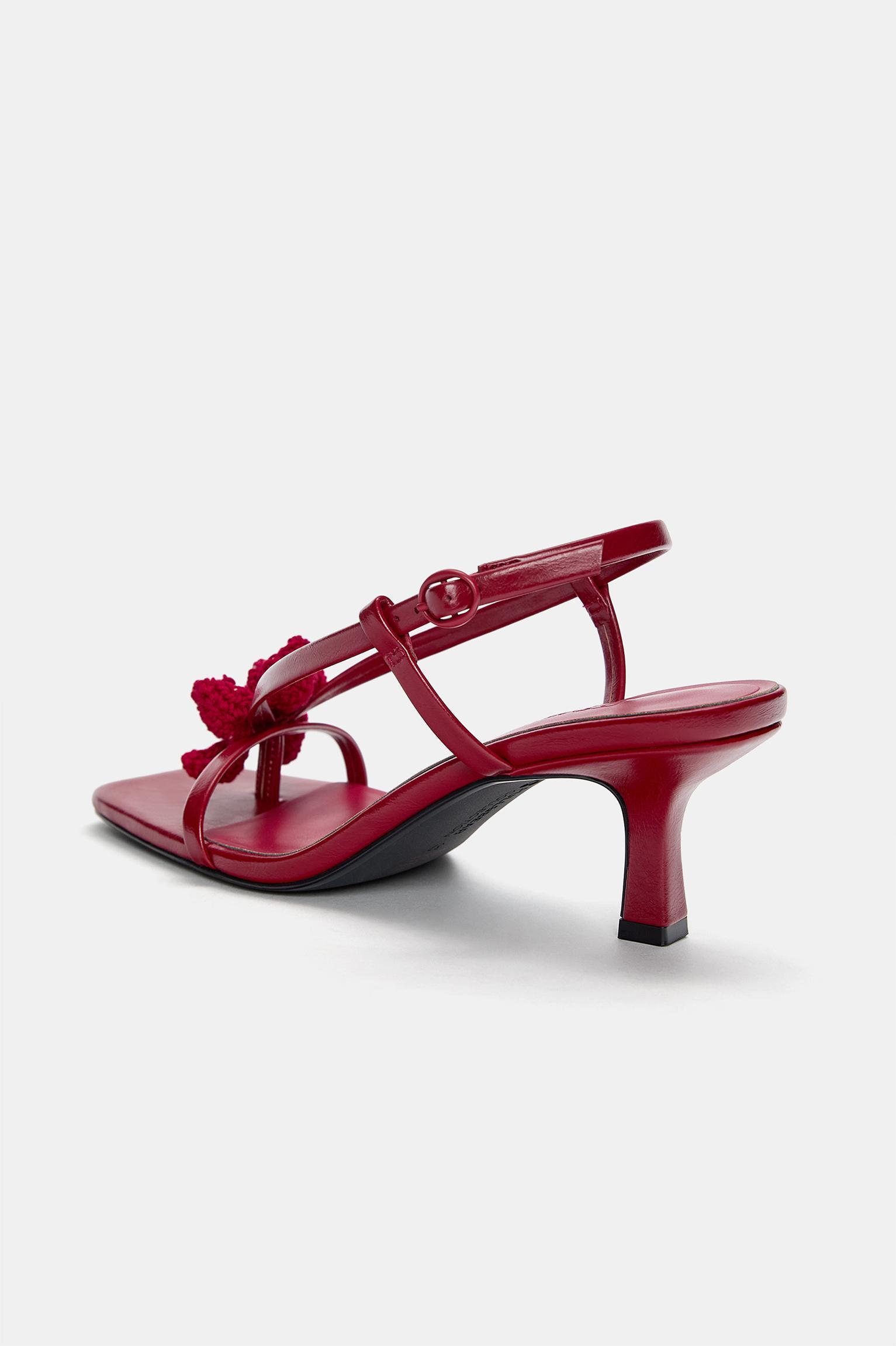 Crochet flower heeled sandals Product Image