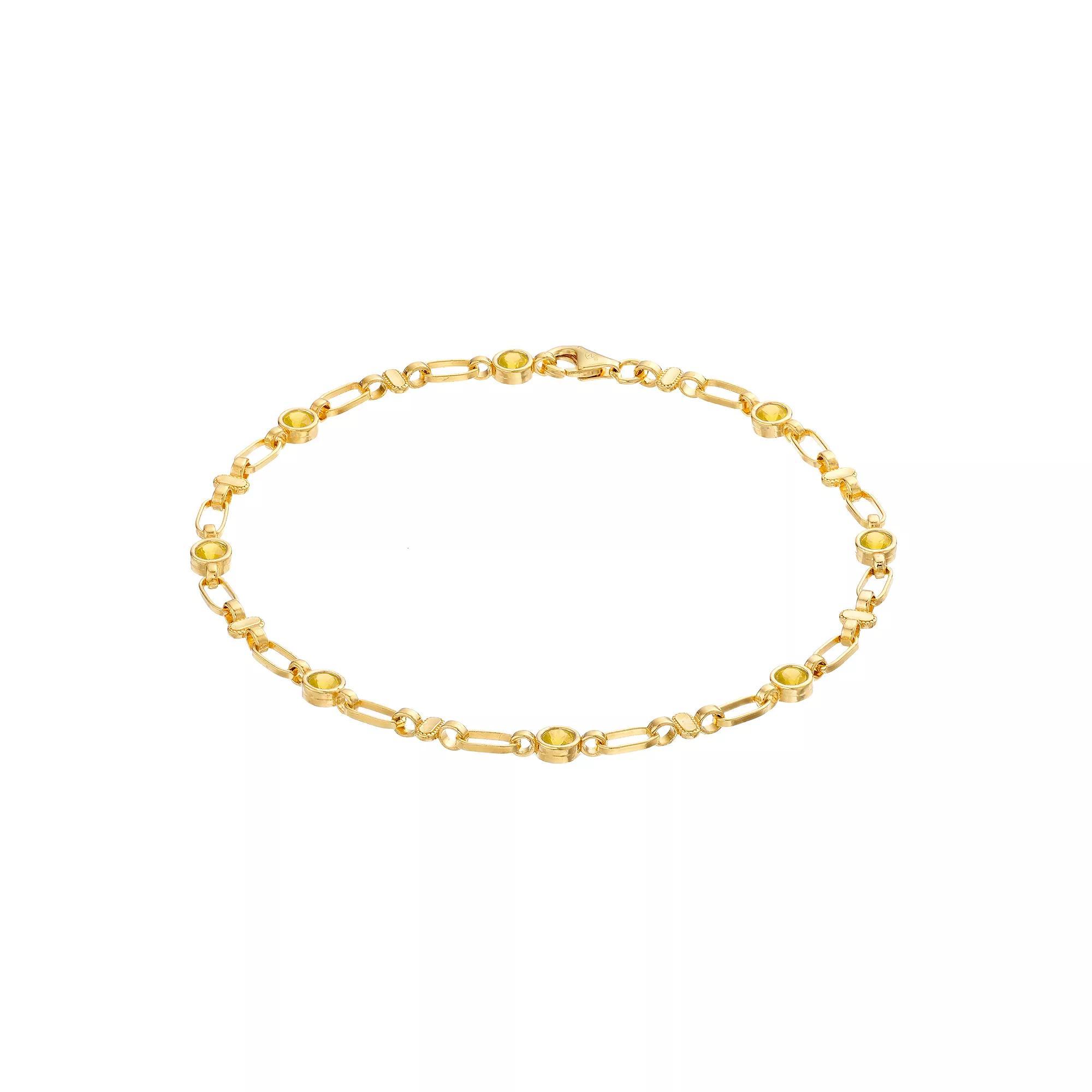 Kristen Kesho Sterling Silver Lab-Created Yellow Sapphire Oval Link Bracelet, Women's, Size: 7.5", Gold Tone Product Image