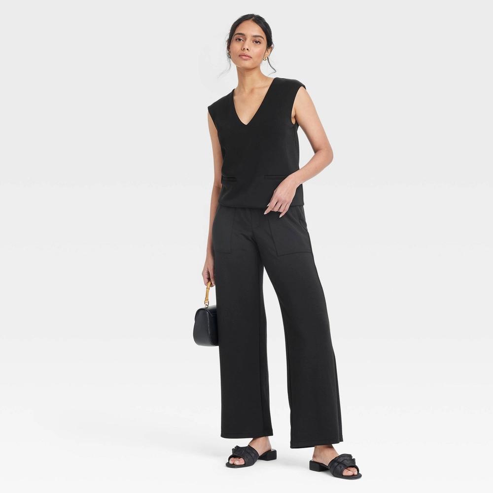 Women's Sandwash Vest - A New Day™ Black XS: Heavyweight Doubleknit, V Neck, Pullover, Faux Pocket, Full Lining Product Image