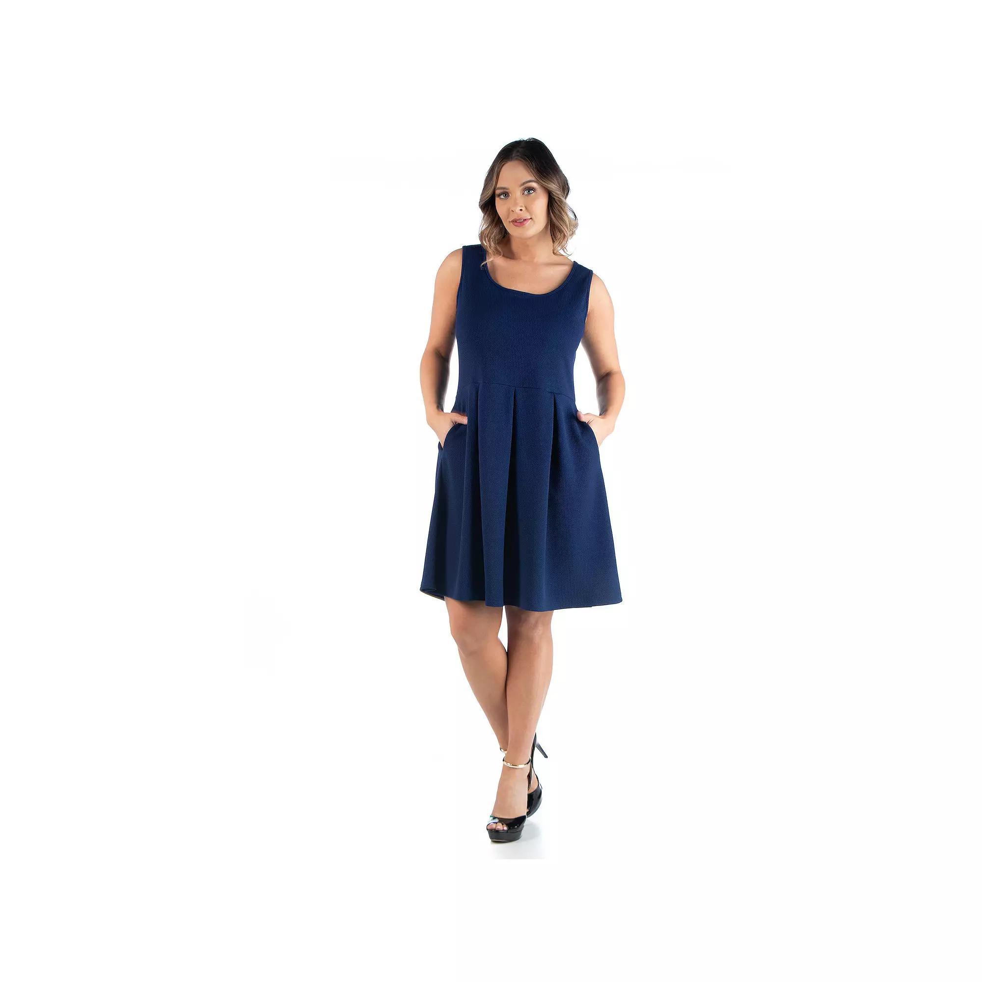 Plus Size 24seven Comfort Apparel Sleeveless Fit and Flare Dress with Pockets, Women's, Size: 3XL, Blue Product Image
