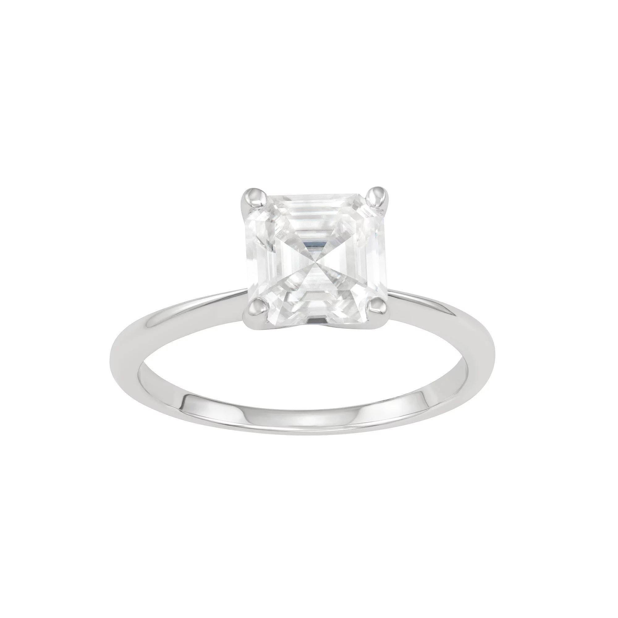 Charles & Colvard 14k White Gold 2 1/5 Carat T.W. Lab-Created Moissanite Asscher-Cut Solitaire Engagement Ring, Womens Product Image