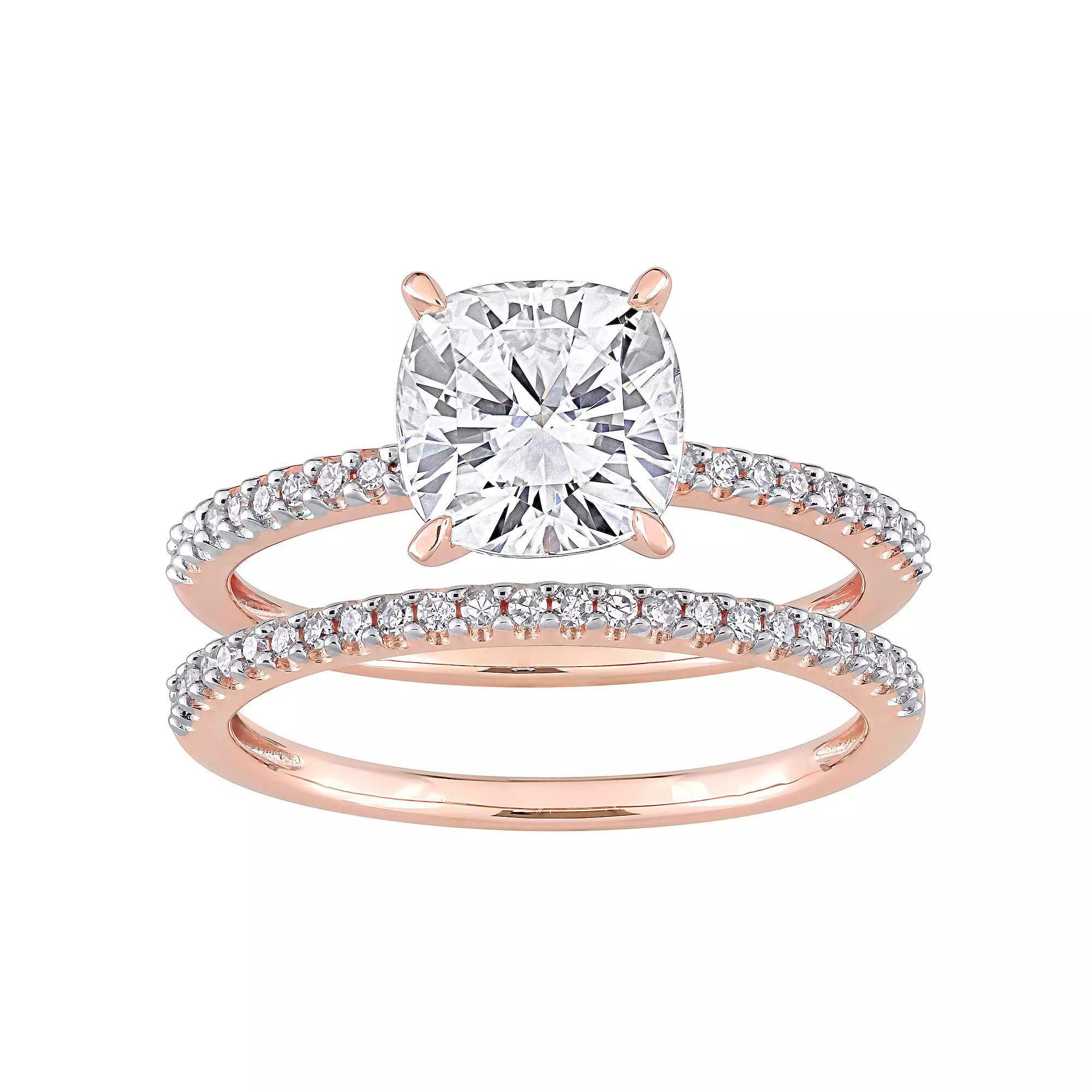 Stella Grace 14k Rose Gold 2 Carat T.W. Lab-Created Moissanite & 1/4 Carat T.W. Diamond Engagement Ring Set, Women's, Size: 10 Product Image
