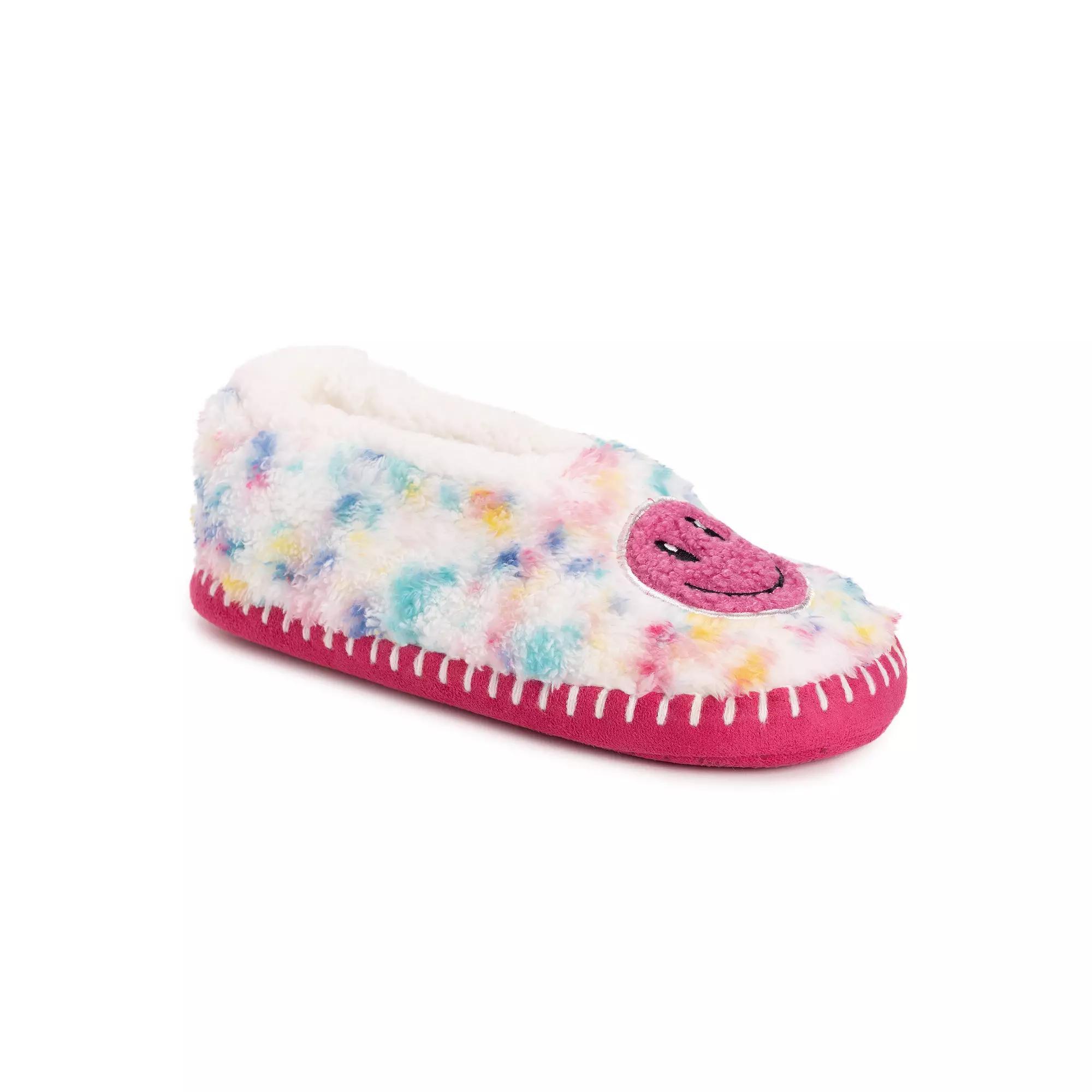MUK LUKS Sherpa Smiley Womens Ballet Flat Slippers Ivory Pink Blue Product Image