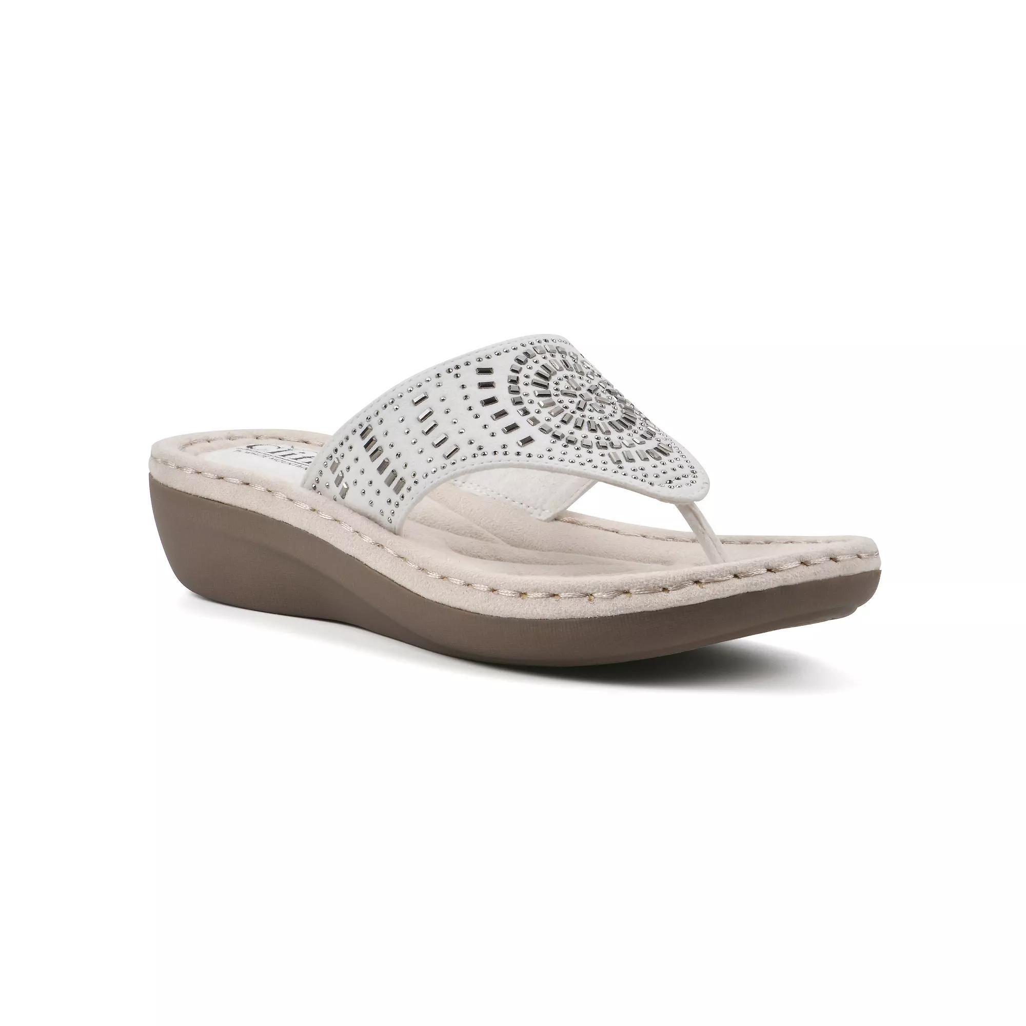 Cliffs By White Mountain Cienna Women's Thong Sandals, Size: 8.5 Wide, White Fabric Product Image