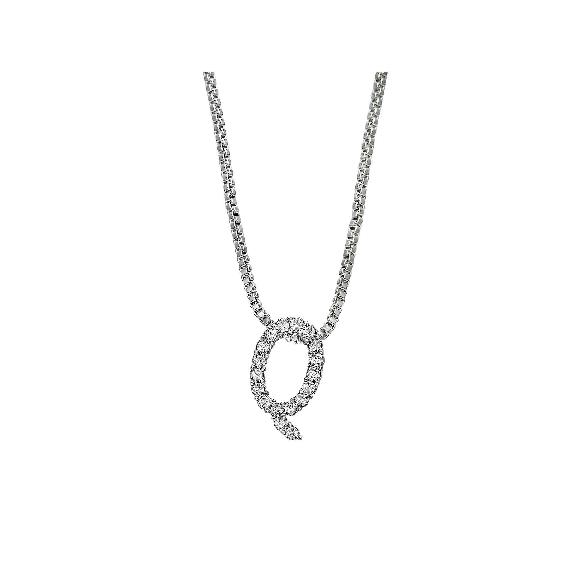 Brilliance Silver Plated Crystal Initial Pendant, Women's, Size: 18", Silver Tone G Product Image