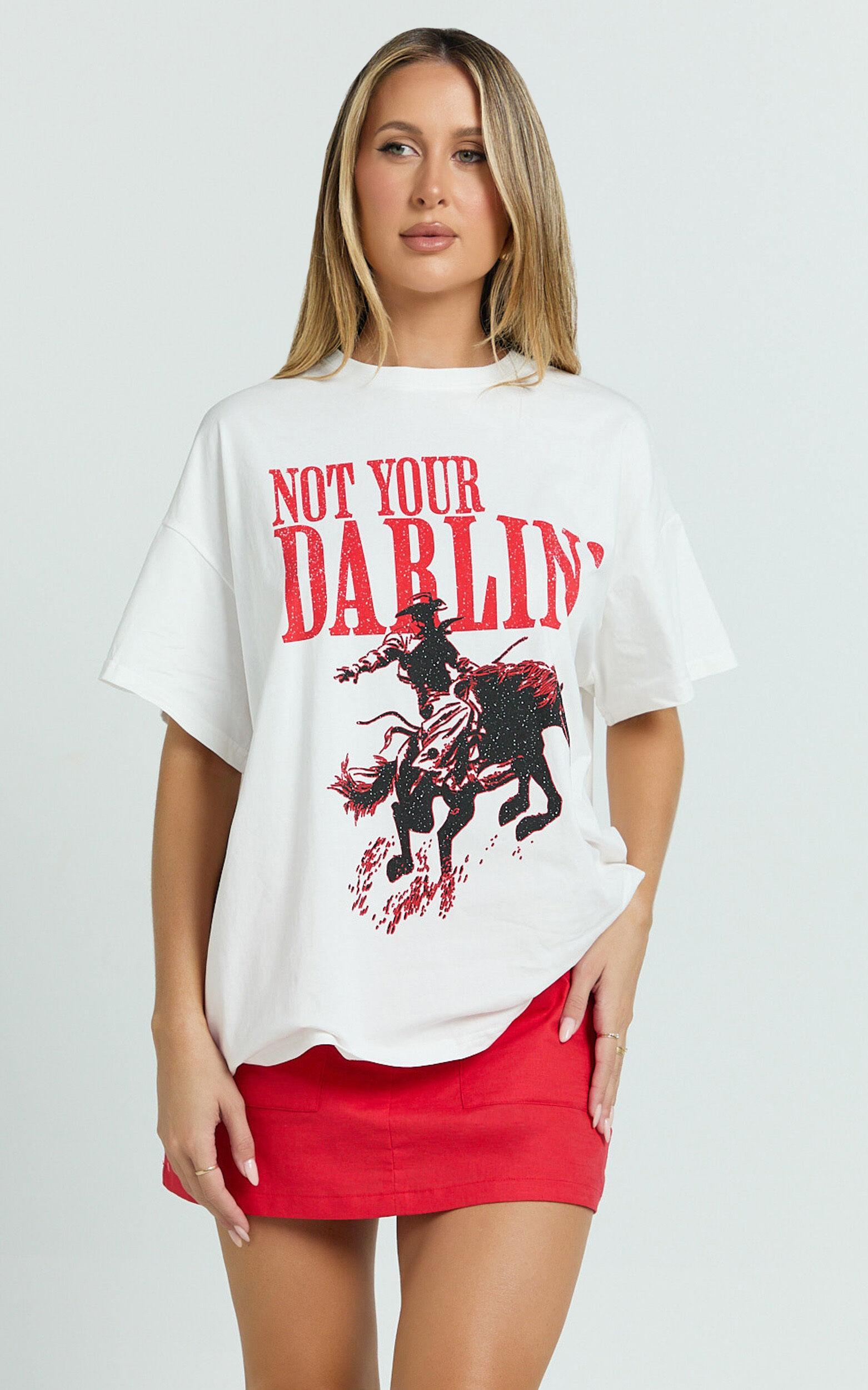 Aimee Top - Oversized Horse Print Tee in White Product Image