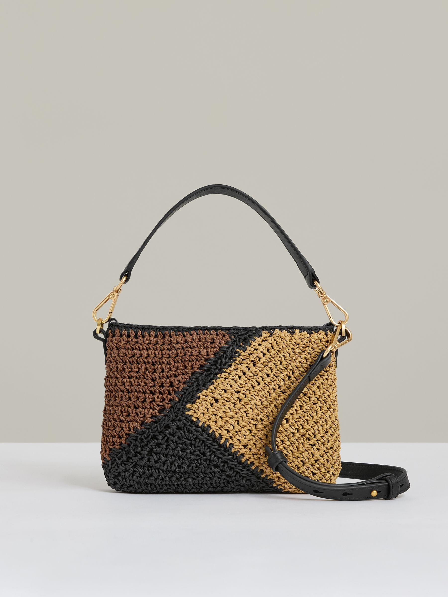 Raffia Colour-Block Crossbody Bag in Tan Product Image