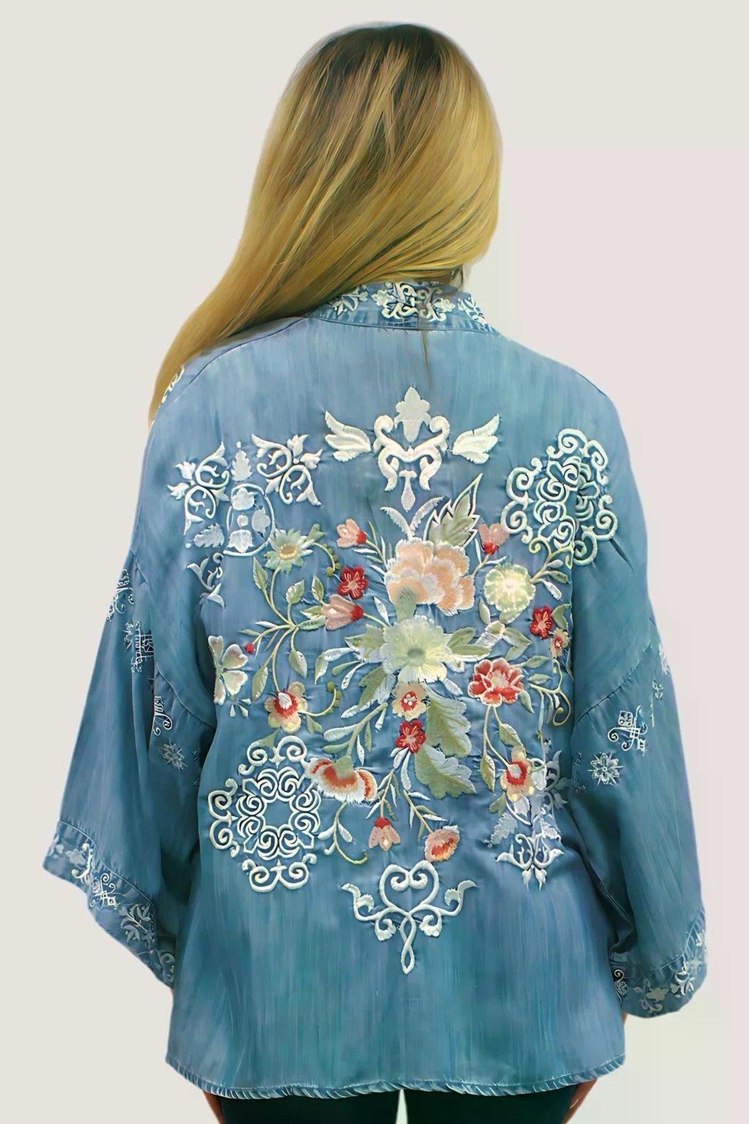 Denim Tencel Embroidered Jacket Product Image