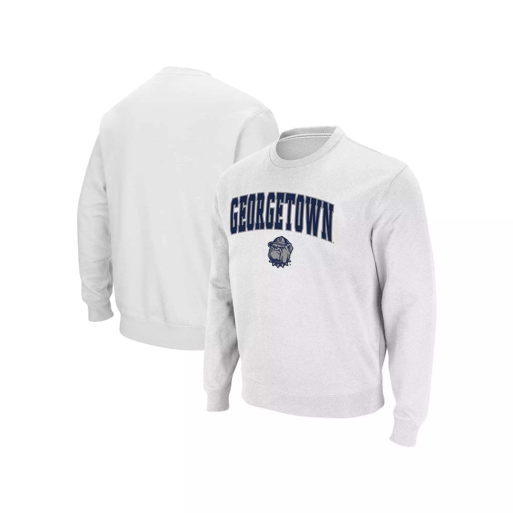 Men's Colosseum White Georgetown Hoyas Arch & Logo Tackle Twill Pullover Sweatshirt, Size: XL, Grg White Product Image