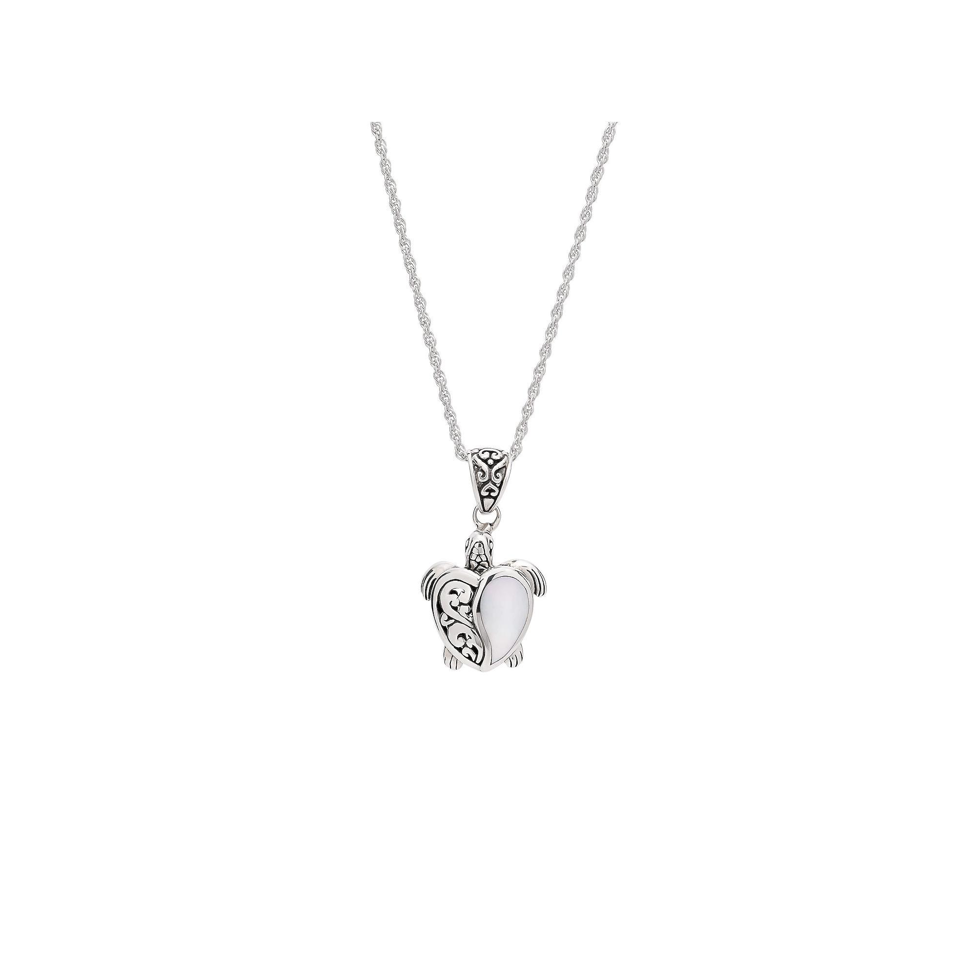 Athra NJ Inc Sterling Silver Oxidized Mother-of-Pearl Filigree Turtle Necklace, Women's, Size: 16-18" ADJ Product Image