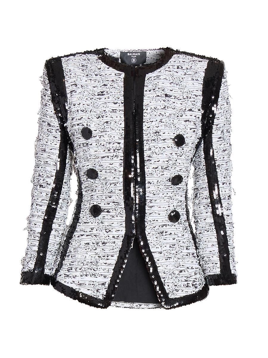 Womens Sequin-Embellished Collarless Jacket Product Image