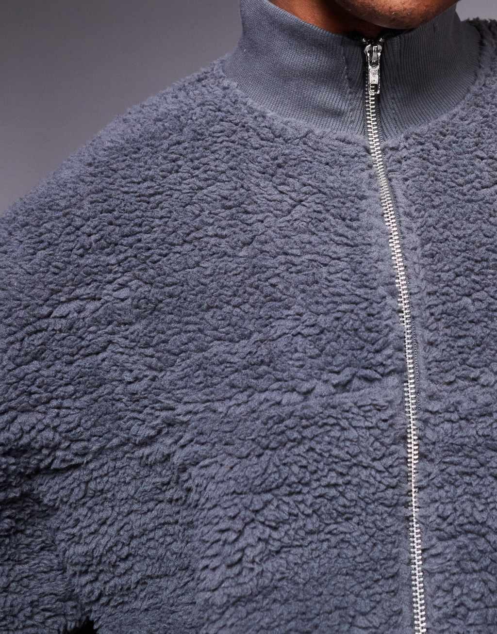 ASOS DESIGN boxy oversized borg track jacket in gray Product Image