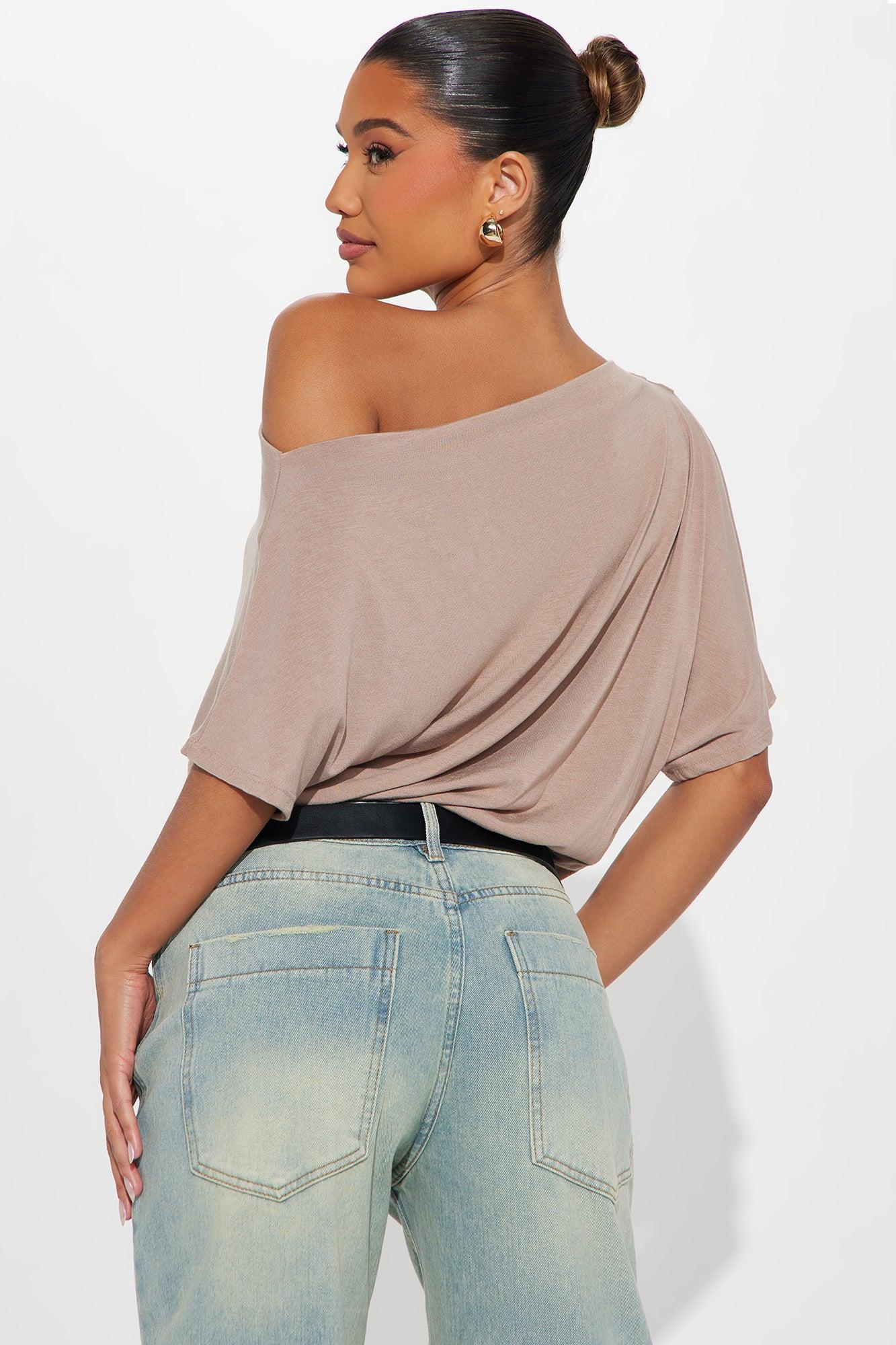 Flatter Me Off Shoulder Bodysuit - Taupe Product Image
