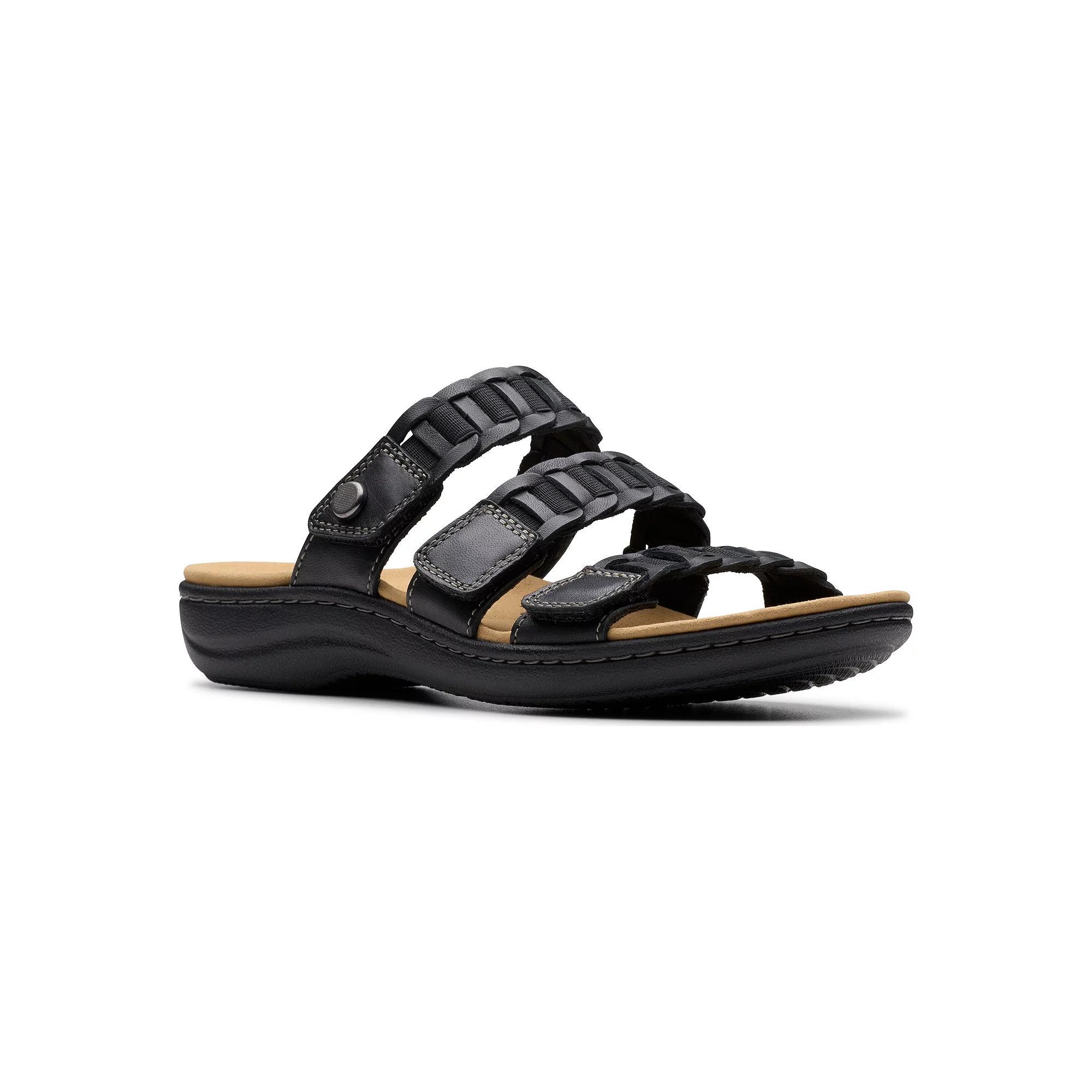Clarks® Laurieann Hope Women's Leather Slide Sandals, Size: 12 Wide, Black Leather Product Image