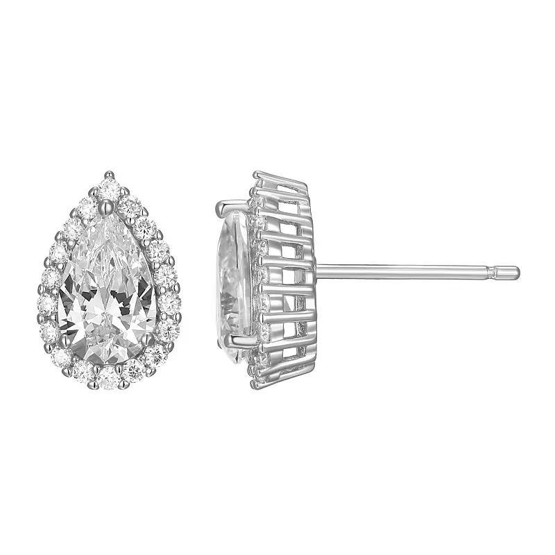 Sterling Silver Lab-Created Moissanite Pear Halo Stud Earrings, Women's Product Image