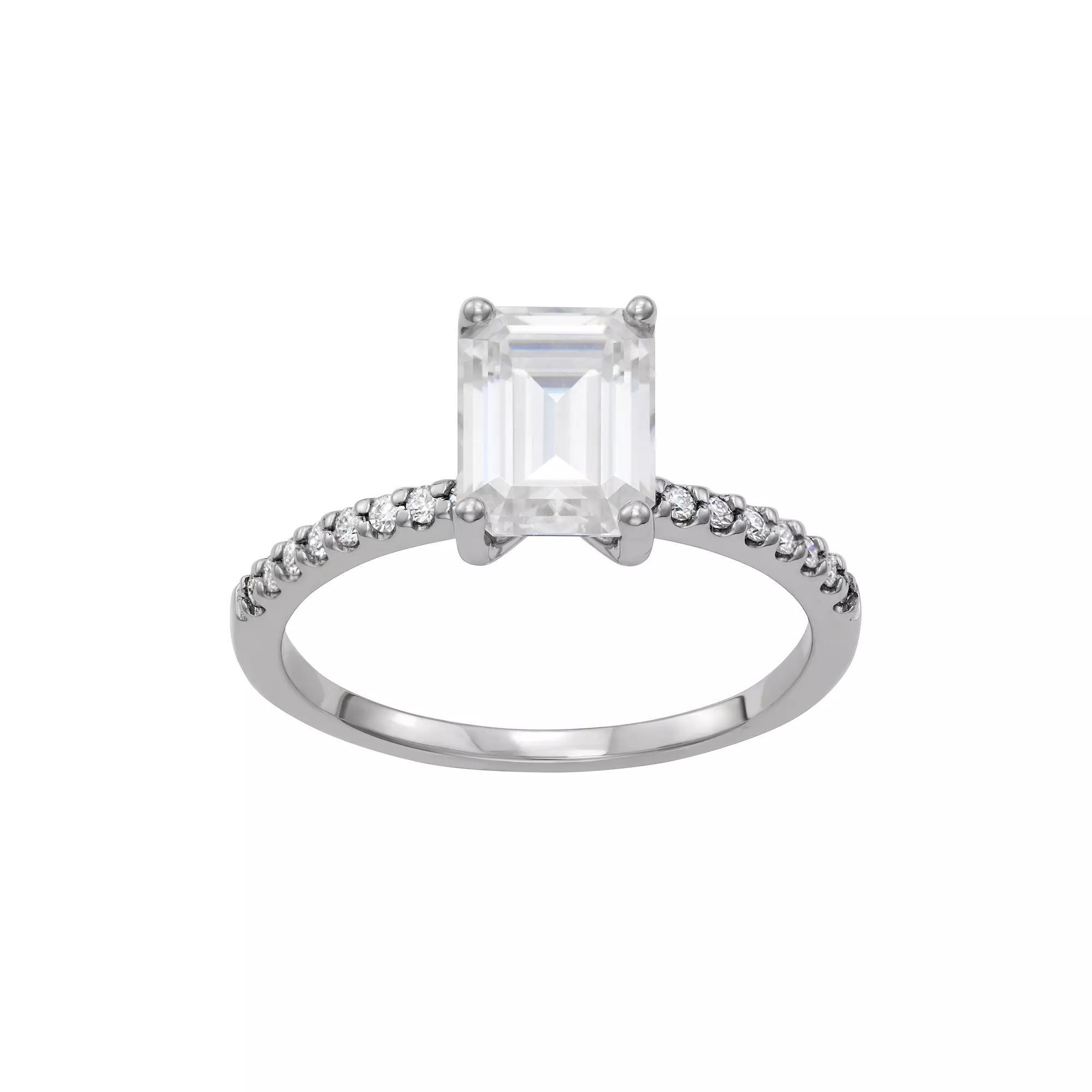 Charles & Colvard 14k White Gold 2 3/4 Carat T.W. Lab Created Moissanite Emerald Cut Engagement Ring, Women's, Size: 7, 14k Whgold Product Image