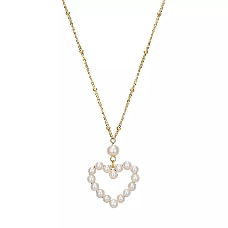 18k Gold Over Sterling Silver Genuine Cultured Pearl Heart Necklace, Womens Gold Tone Product Image