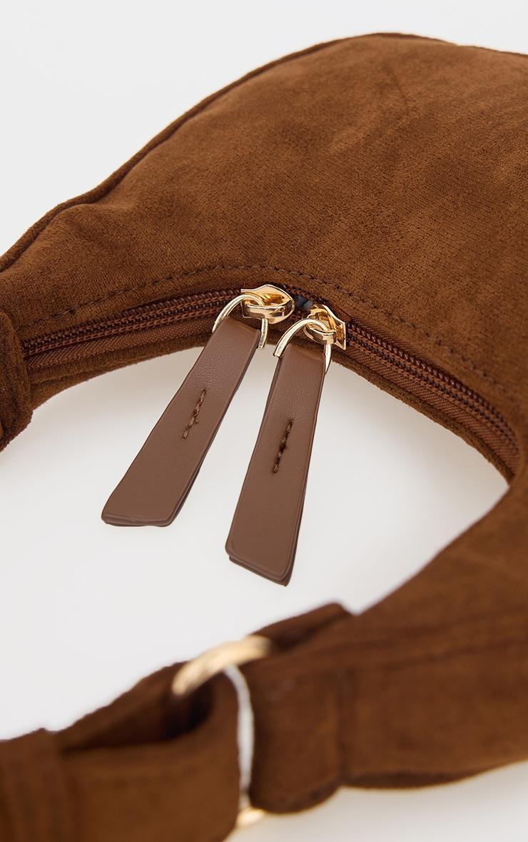 Chocolate Faux Suede Mini Double Zip Circle Grab Bag Product Image