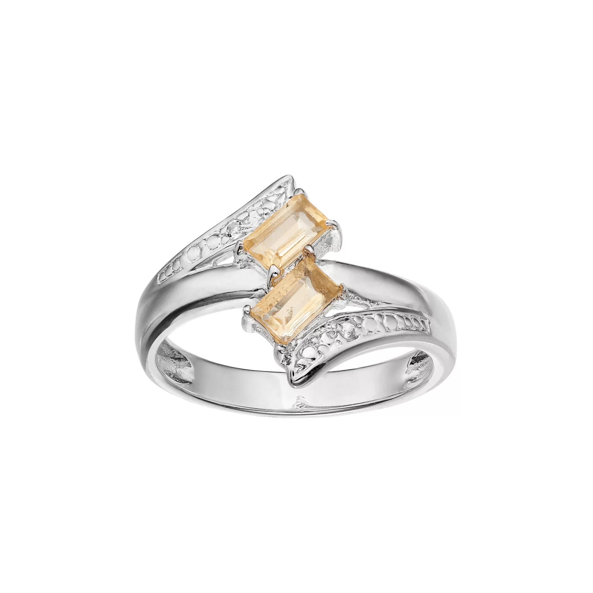Gemminded Sterling Silver Citrine & White Topaz Two Stone Bypass Ring, Womens Orange Product Image